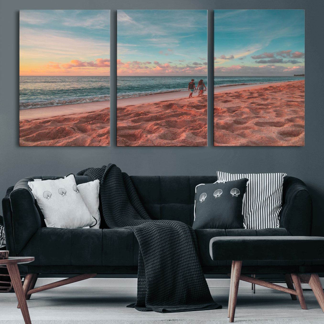 44501307-MGV-CV-36X24 - Pastel Beach Walk Wall Art Canvas Print – Soft Coastal Photography Artwork Print for Bedroom, Living Room, and Serene Home Decor