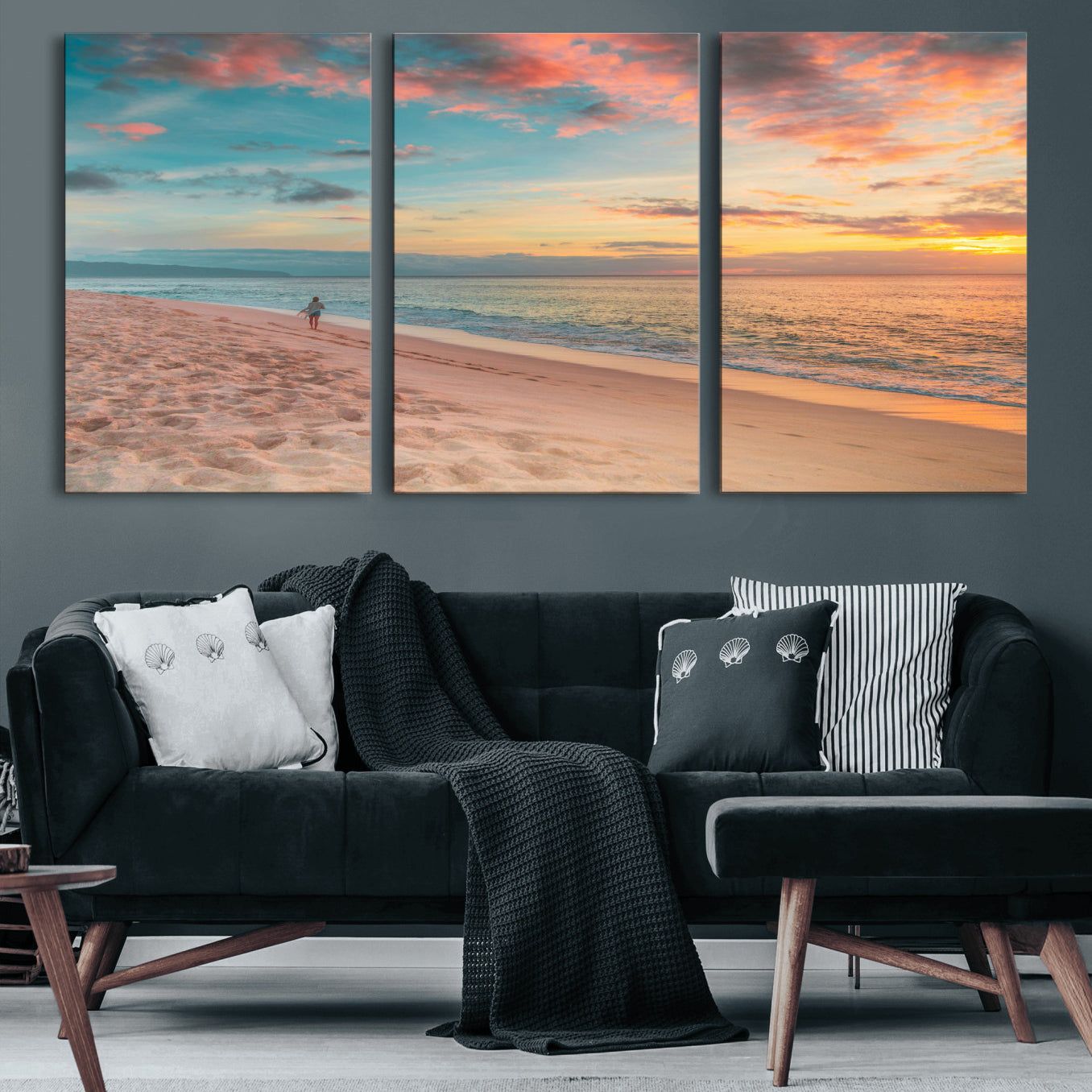 24511398-MGV-CV-36X24 - Beach Walk Wall Art Canvas Print – Soft Coastal Photography Artwork Print for Bedroom, Living Room, and Serene Home Decor