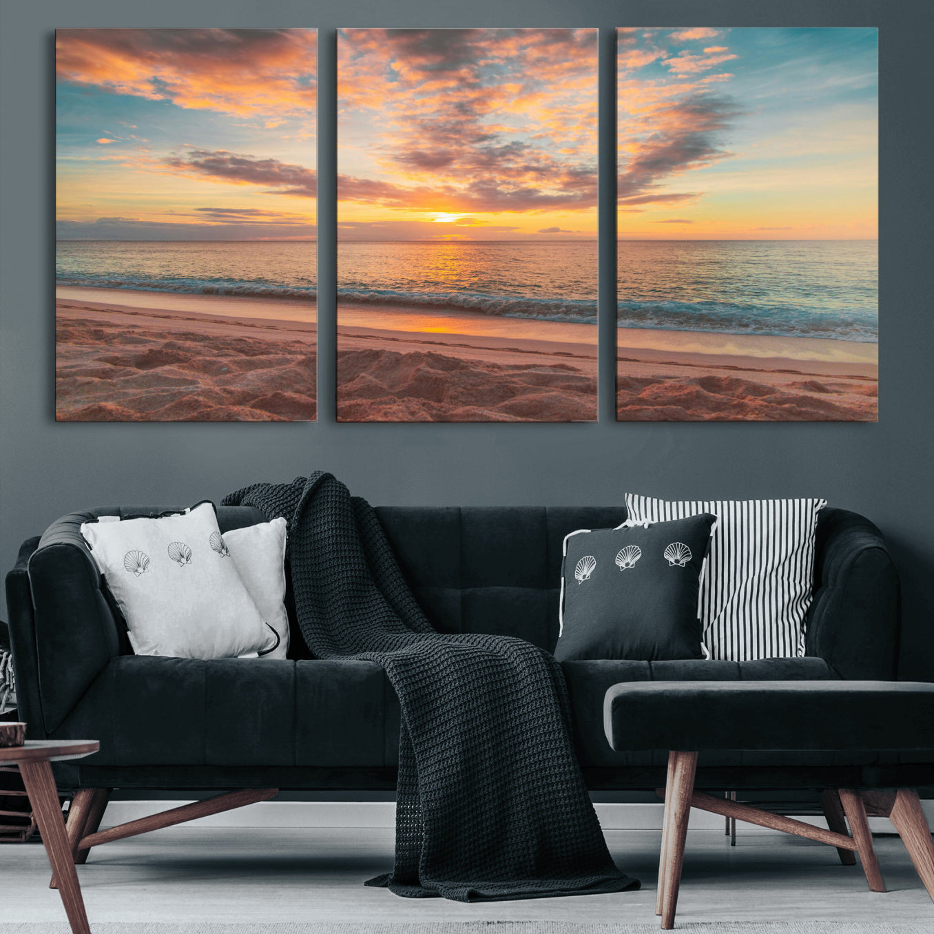 47151409-MGV-CV-36X24 - Sunset Beach Walk Wall Art Canvas Print – Soft Coastal Photography Artwork Print for Bedroom, Living Room, and Serene Home Decor