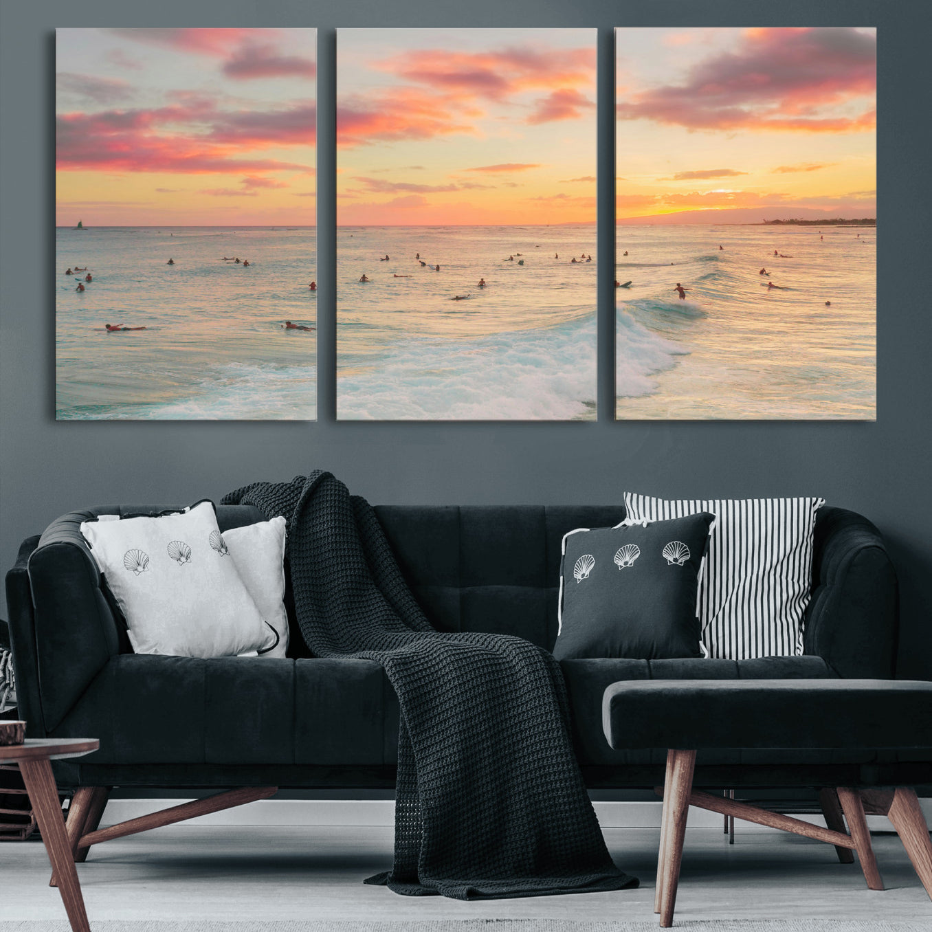 15069854-MGV-CV-36X24 - Sunset Beach Wall Art Canvas Print – Soft Coastal Photography Artwork Print for Bedroom, Living Room, and Serene Home Decor