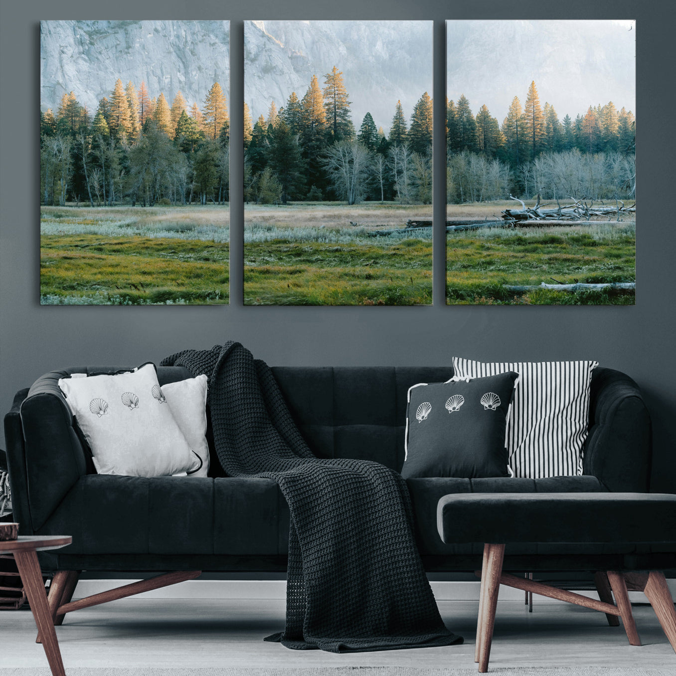 95548744-MGV-CV-36X24 - Forest Meadow Wall Art Canvas Print, Pine Tree Landscape Nature Artwork, Mountain Valley Scenic Photography, Calm Wilderness Wall Decor