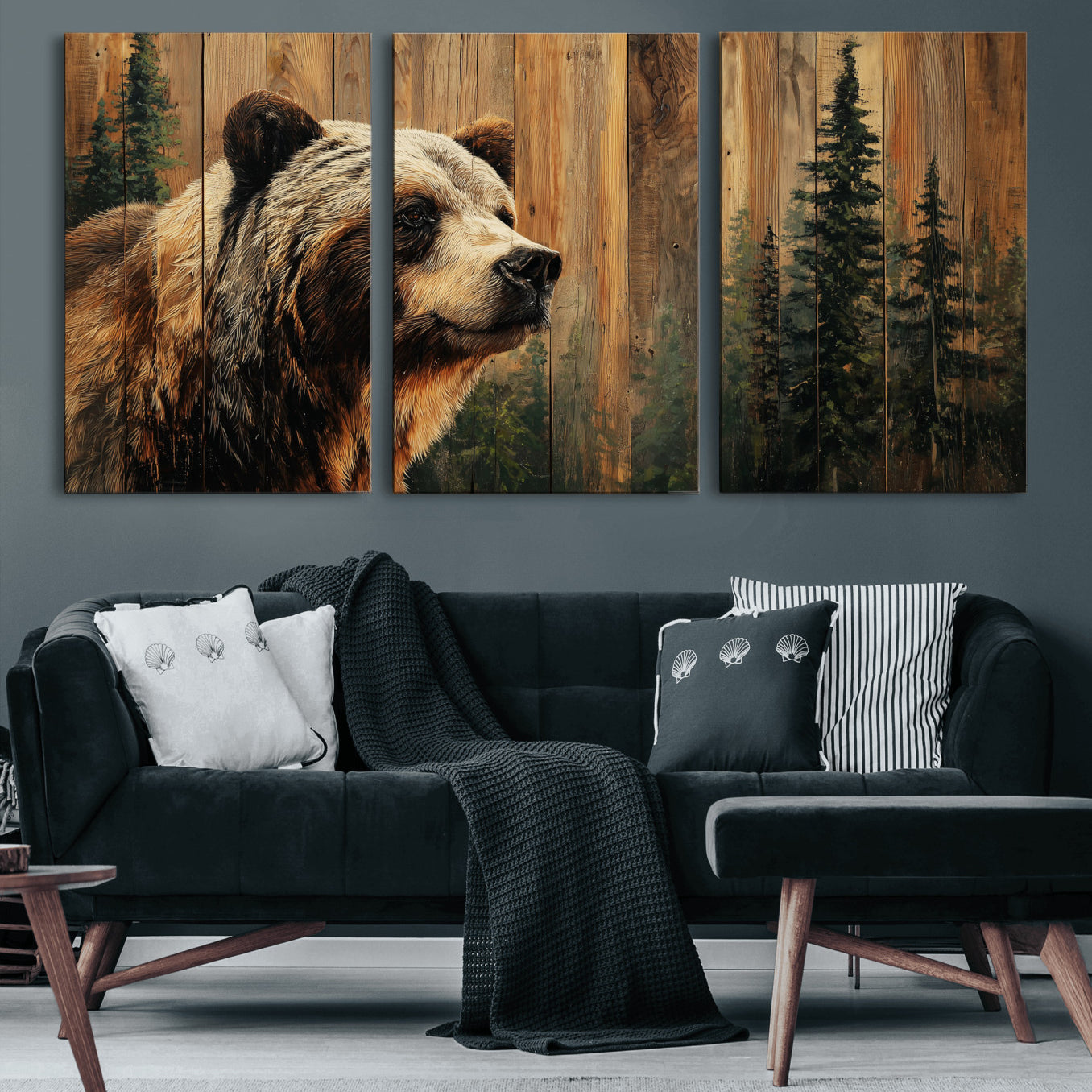 75645180-MGV-CV-36X24 - Grizzly Bear Wall Art Canvas Print, Rustic Wildlife Bear Artwork, Forest Animal Painting, Cabin Lodge Nature Wall Decor