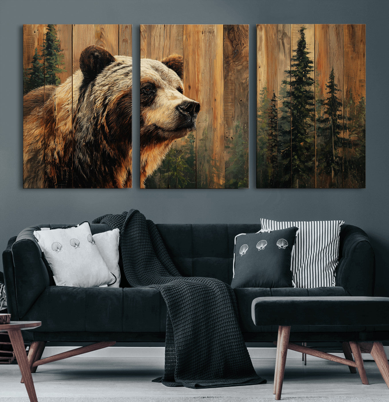 75645180-MGV-CV-36X24 - Grizzly Bear Wall Art Canvas Print, Rustic Wildlife Bear Artwork, Forest Animal Painting, Cabin Lodge Nature Wall Decor
