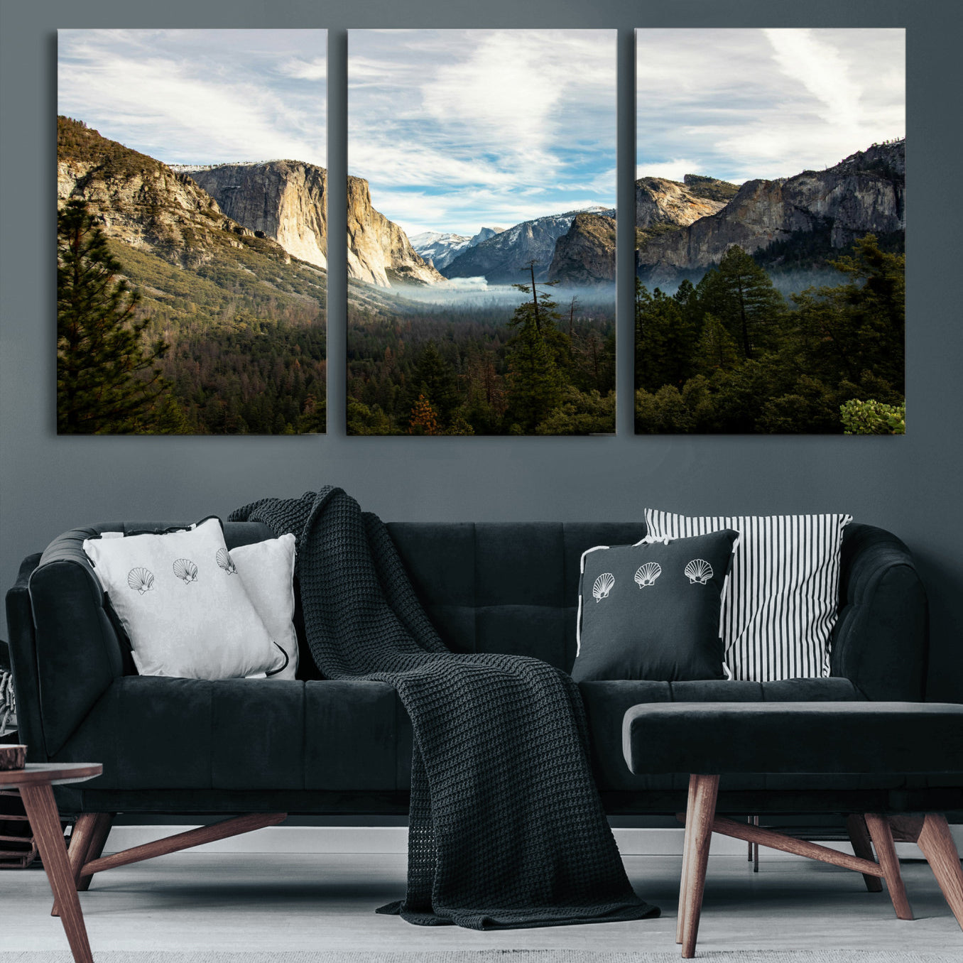 15089394-MGV-CV-36X24 - Yosemite Valley Mountain Landscape Wall Art Canvas Print, Granite Cliff Forest Valley Canvas Print, California National Park Scenic Art Printing