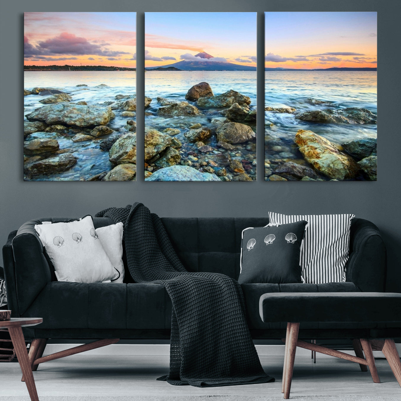46869511-MGV-CV-36X24 - Mayon Volcano Seascape Landscape Wall Art Canvas Print, Tropical Ocean Shore Mountain Canvas Print, Philippines Coastal Scenic Art Printing