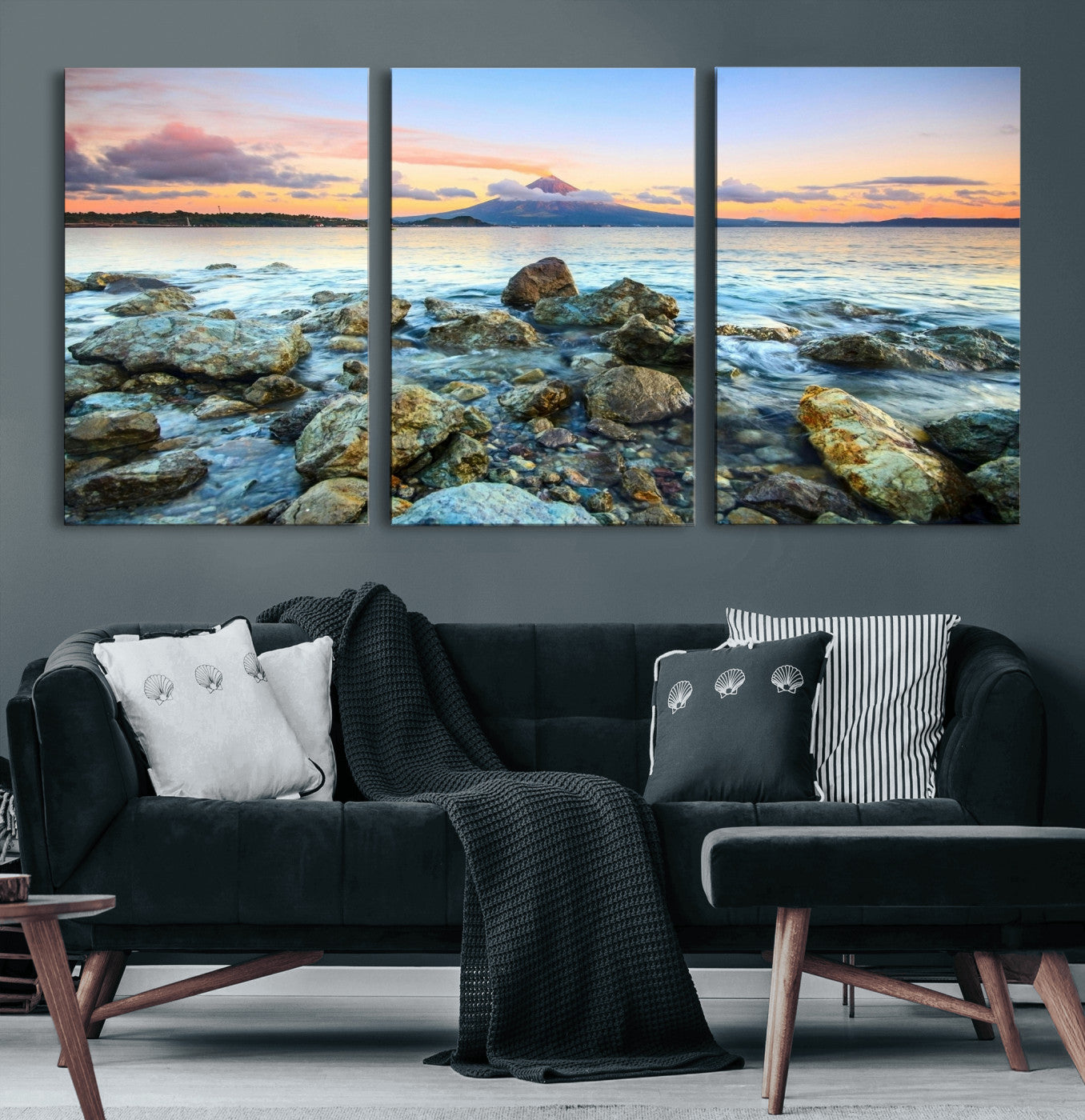 46869511-MGV-CV-36X24 - Mayon Volcano Seascape Landscape Wall Art Canvas Print, Tropical Ocean Shore Mountain Canvas Print, Philippines Coastal Scenic Art Printing