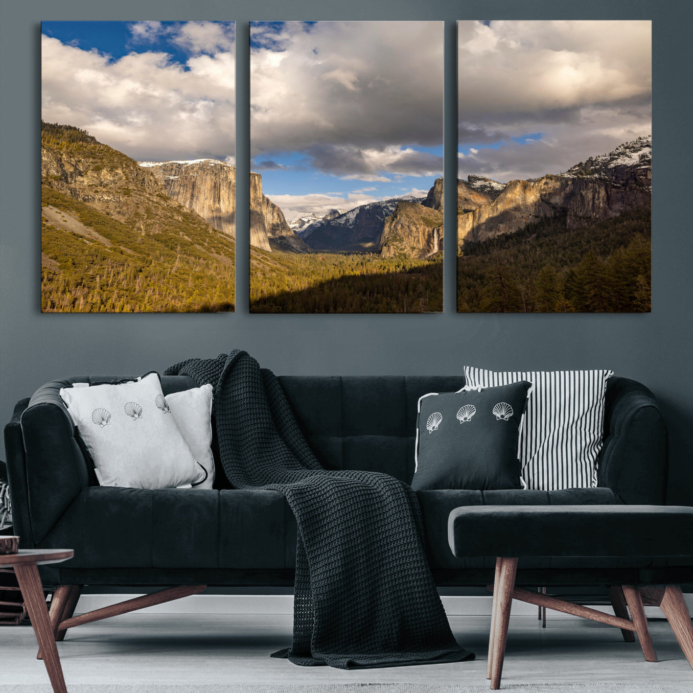 51451302-MGV-CV-36X24 - Yosemite Valley Mountain Landscape Wall Art Canvas Print, Granite Cliff Forest Valley Canvas Print, California National Park Scenic Art Printing
