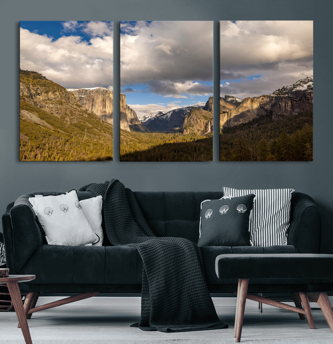 51451302-MGV-CV-36X24 - Yosemite Valley Mountain Landscape Wall Art Canvas Print, Granite Cliff Forest Valley Canvas Print, California National Park Scenic Art Printing