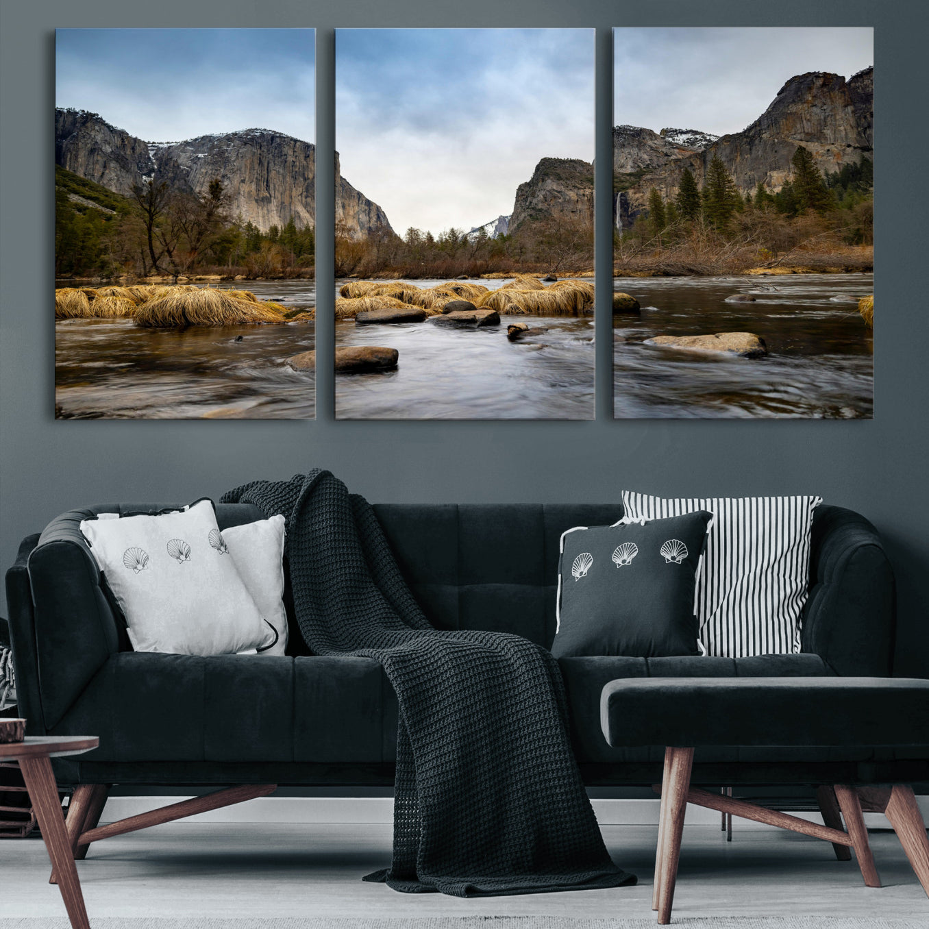 20458404-MGV-CV-36X24 - Yosemite Valley Mountain Landscape Wall Art Canvas Print, Granite Cliff Forest Valley Canvas Print, California National Park Scenic Art Printing