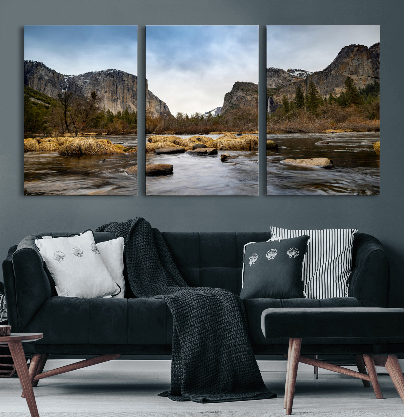 20458404-MGV-CV-36X24 - Yosemite Valley Mountain Landscape Wall Art Canvas Print, Granite Cliff Forest Valley Canvas Print, California National Park Scenic Art Printing