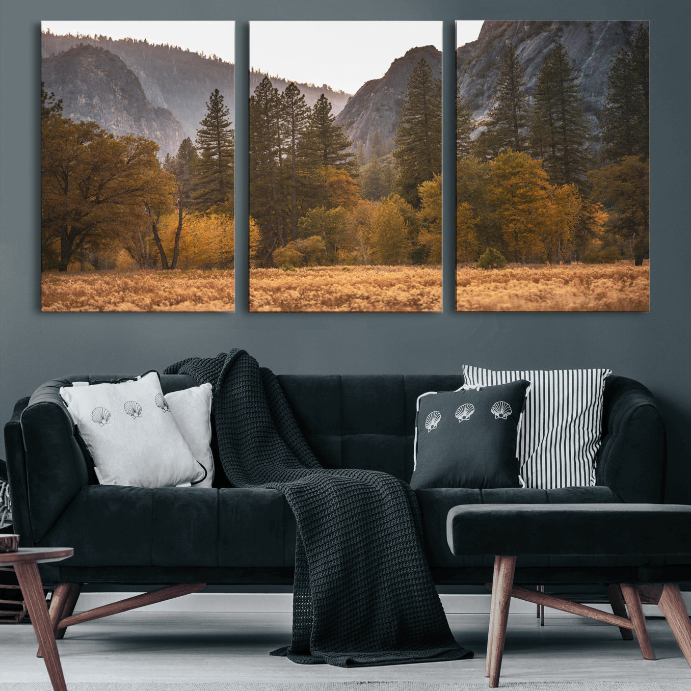 61682763-MGV-CV-36X24 - Yosemite Valley Autumn Forest Landscape Wall Art Canvas Print, Granite Mountain Pine Trees Canvas Print, California National Park Fall Scenic Art Printing