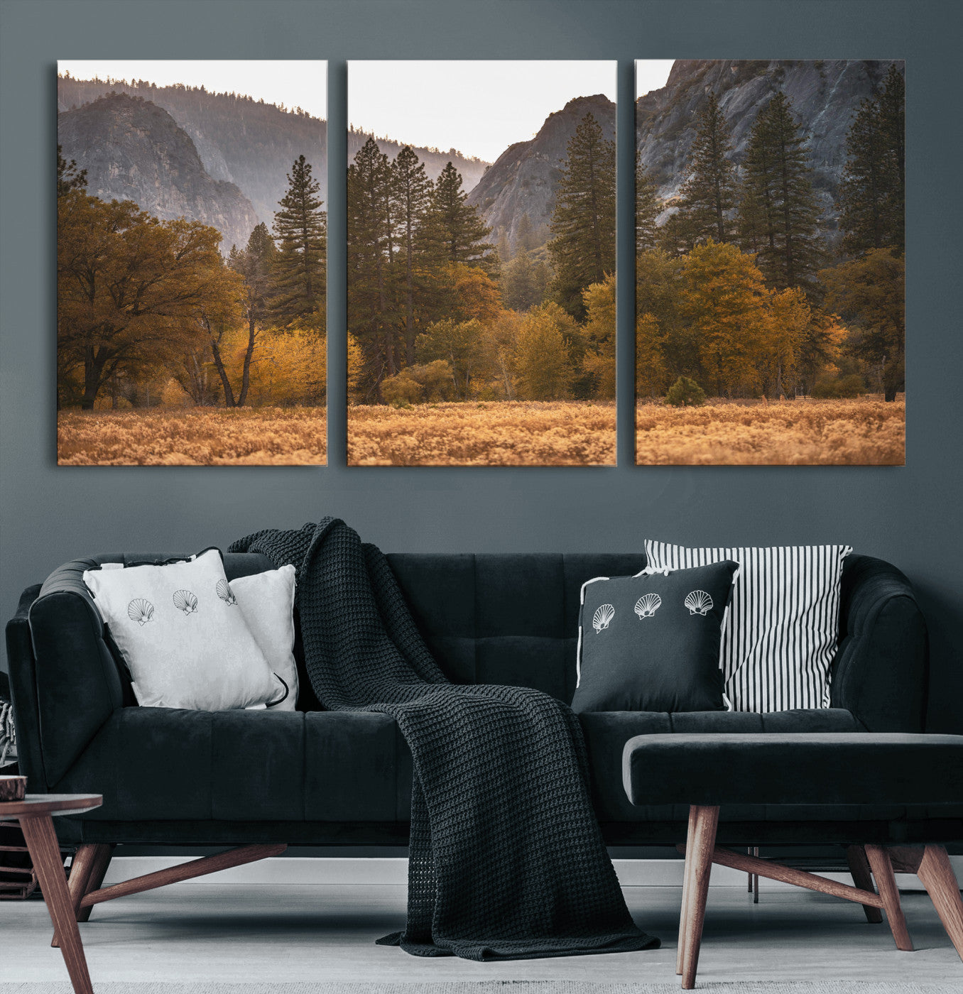61682763-MGV-CV-36X24 - Yosemite Valley Autumn Forest Landscape Wall Art Canvas Print, Granite Mountain Pine Trees Canvas Print, California National Park Fall Scenic Art Printing