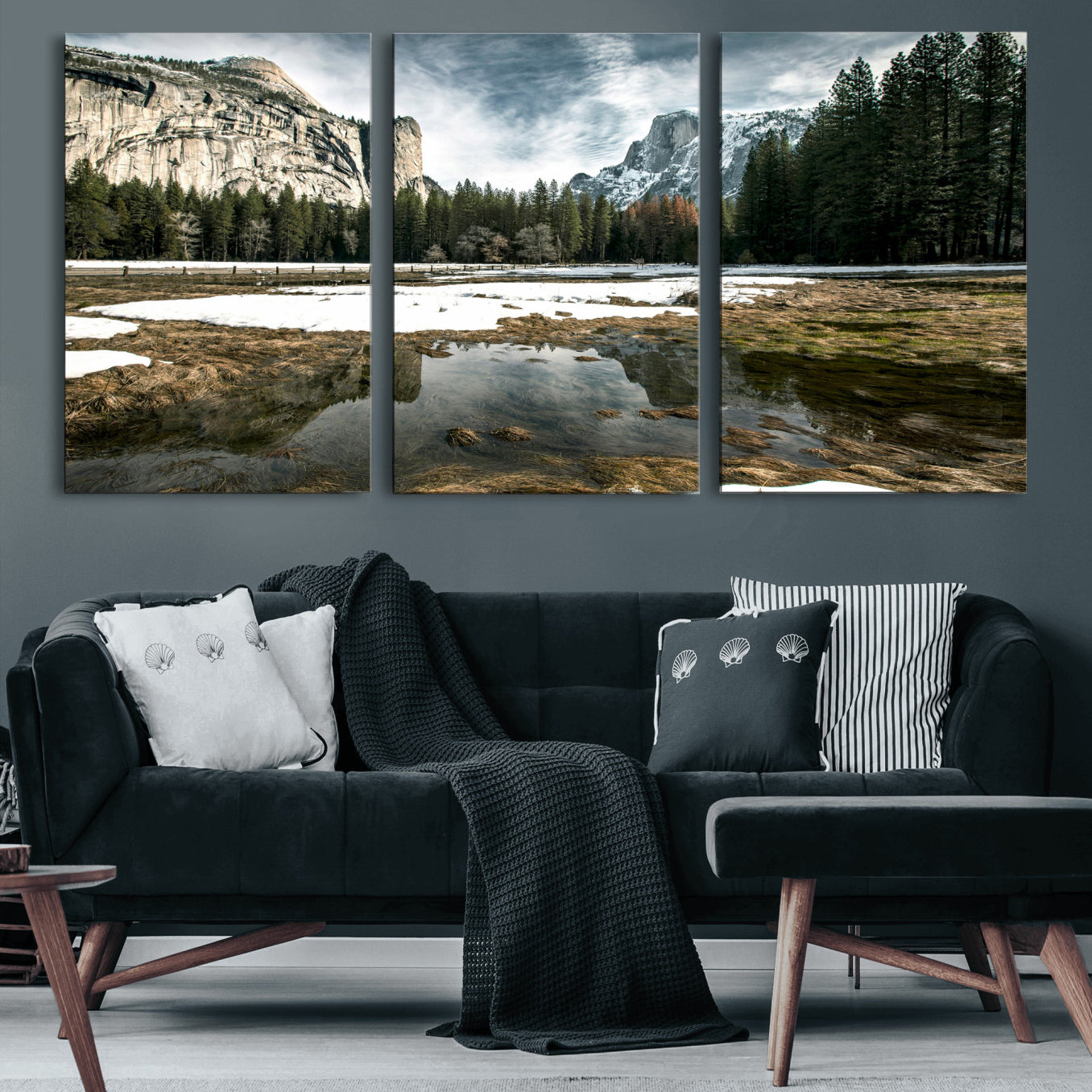 14527348-MGV-CV-36X24 - Yosemite Valley Mountain Landscape Wall Art Canvas Print, Granite Cliff Forest Valley Canvas Print, California National Park Scenic Art Printing