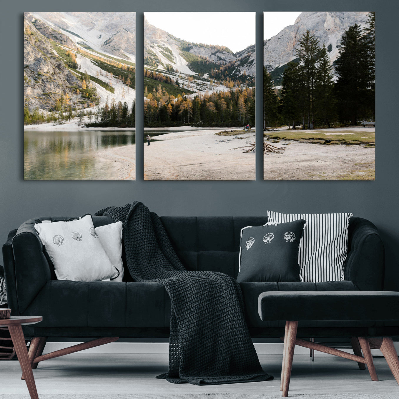 89246758-MGV-CV-36X24 - Lake Braies Alpine Landscape Wall Art Canvas Print, Dolomites Mountain Lake Forest Canvas Print, Italian Alps Scenic Nature Art Printing