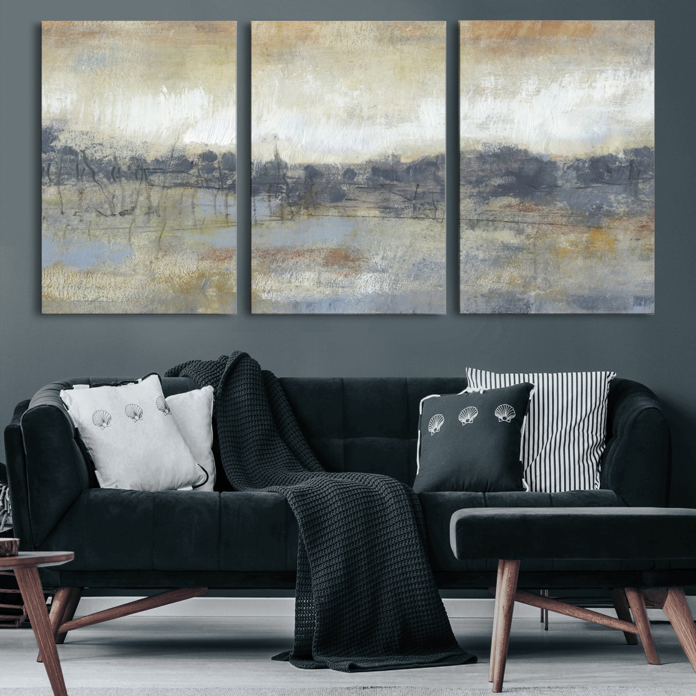 73973590-MGV-CV-36X24 - Abstract Neutral Landscape Painting Wall Art Canvas Print, Modern Minimal Texture Horizon Canvas Print, Beige Gray Contemporary Abstract Art Printing