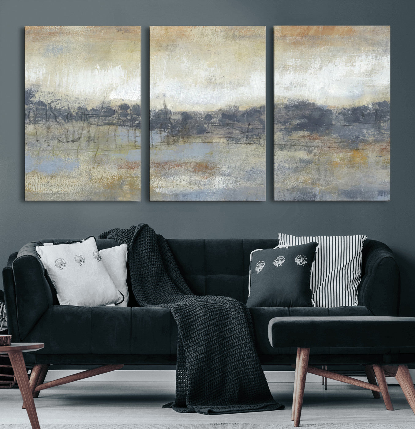 73973590-MGV-CV-36X24 - Abstract Neutral Landscape Painting Wall Art Canvas Print, Modern Minimal Texture Horizon Canvas Print, Beige Gray Contemporary Abstract Art Printing