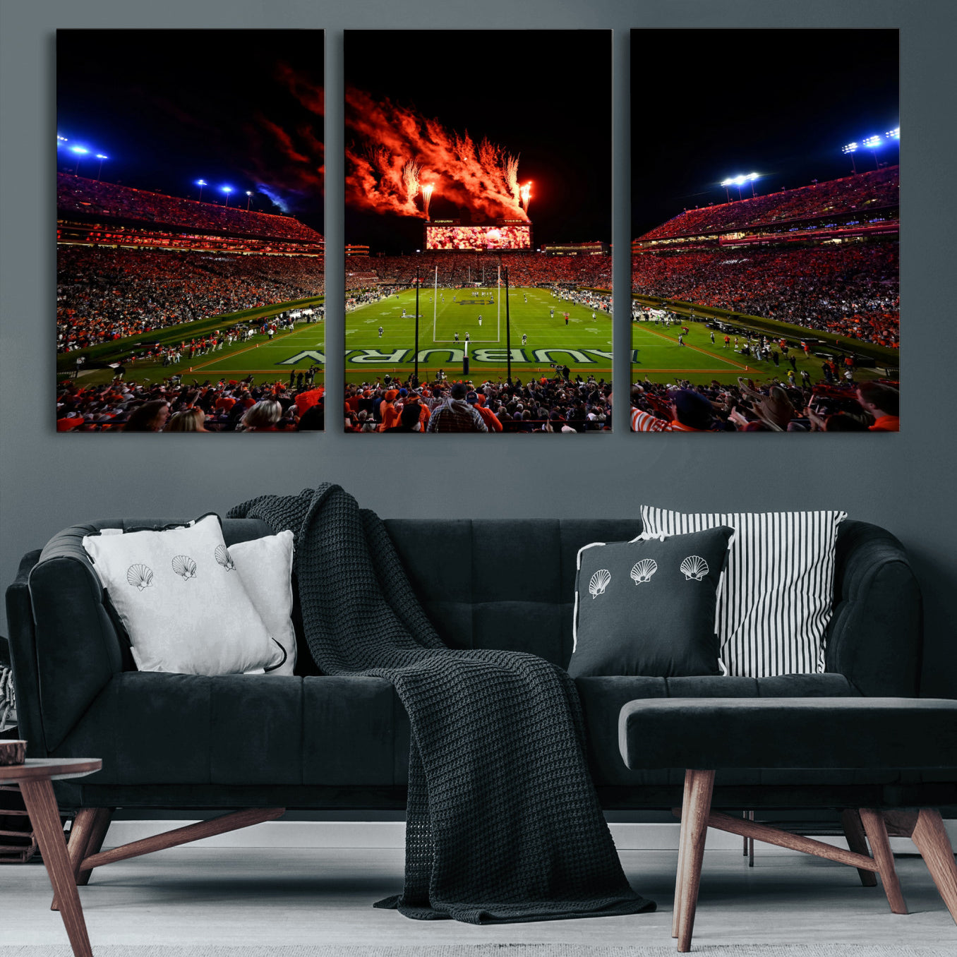 81918884-MGV-CV-36X24 - Auburn Stadium Wall Art Canvas Print, College Football Night Game Crowd, Jordan Hare Stadium Artwork