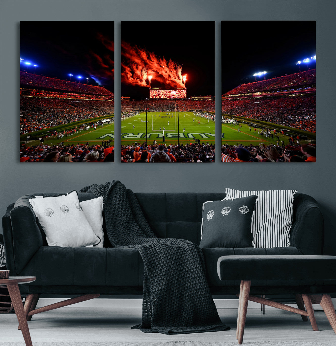 81918884-MGV-CV-36X24 - Auburn Stadium Wall Art Canvas Print, College Football Night Game Crowd, Jordan Hare Stadium Artwork
