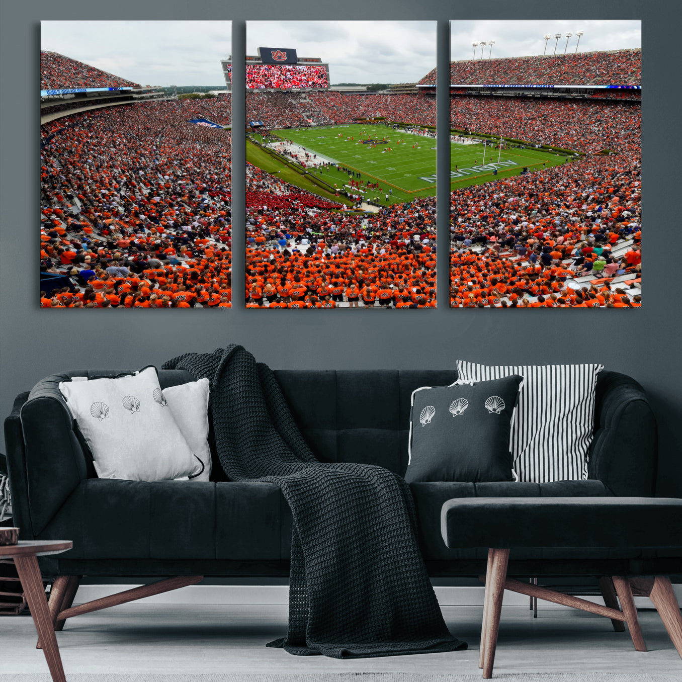 82562490-MGV-CV-36X24 - Auburn Stadium Sunset Wall Art Canvas Print, Jordan Hare Stadium Game Day Crowd, Auburn Tigers Football Artwork