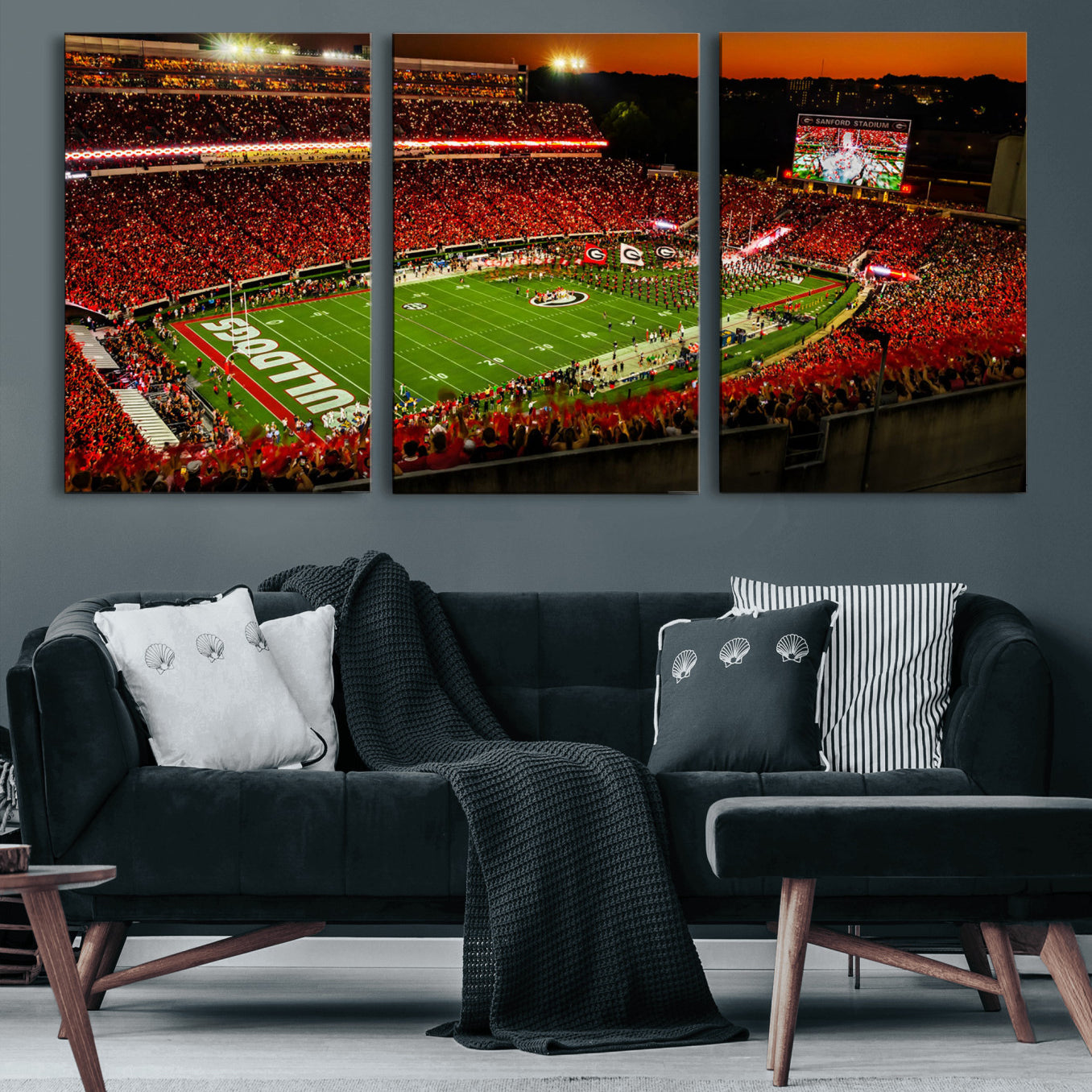 48894104-MGV-CV-36X24 - Georgia Bulldogs Stadium Wall Art Canvas Print, Sanford Stadium Night Game Panorama, College Football Crowd Wall Decor