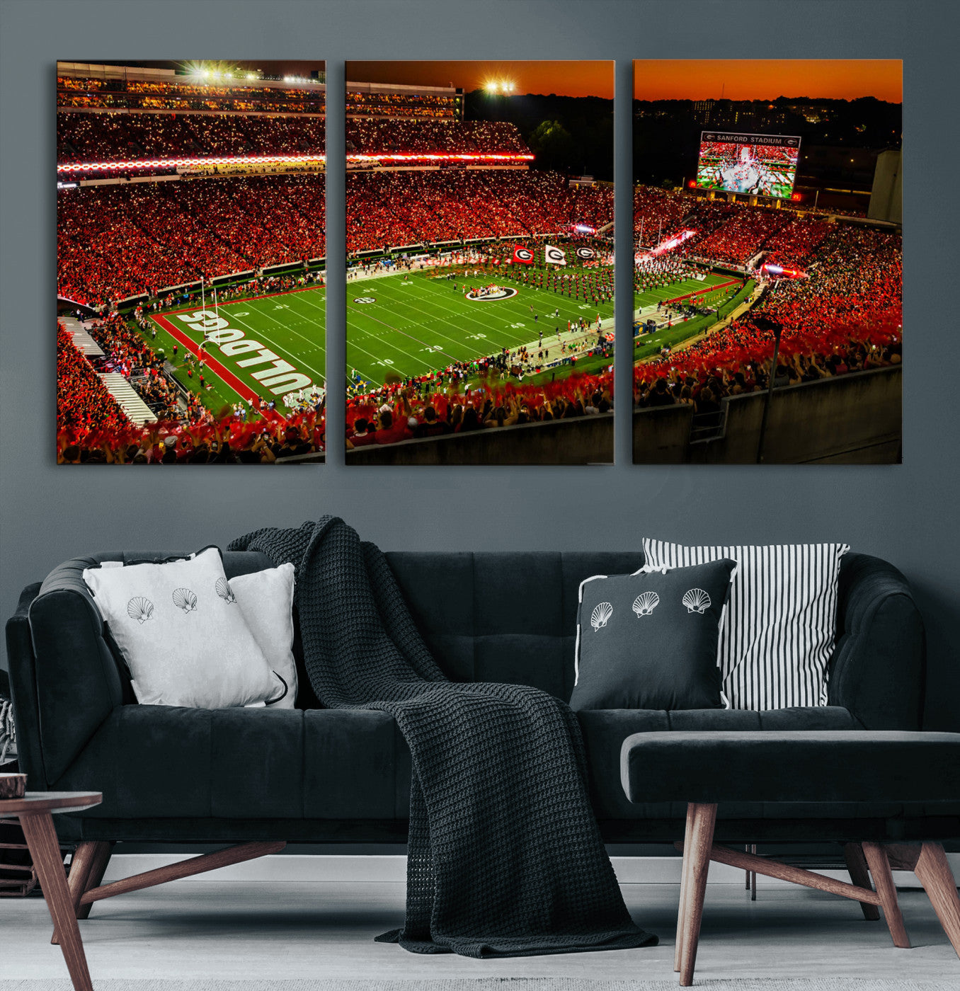 48894104-MGV-CV-36X24 - Georgia Bulldogs Stadium Wall Art Canvas Print, Sanford Stadium Night Game Panorama, College Football Crowd Wall Decor