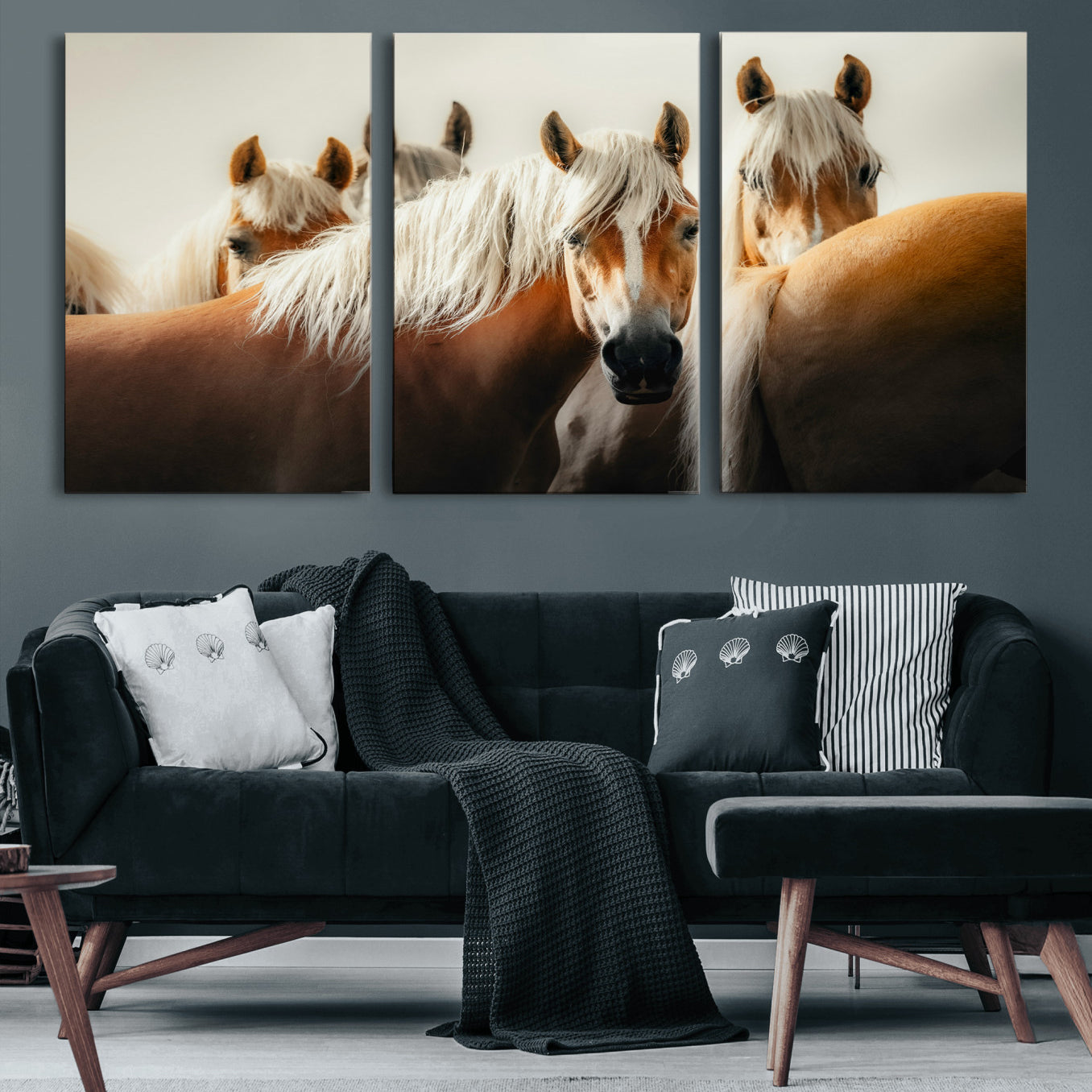 71904941-MGV-CV-36X24 - Wild Horse Herd Wall Art Canvas Print, Natural Horse Portrait Nature Wall Decor for Living Room and Office