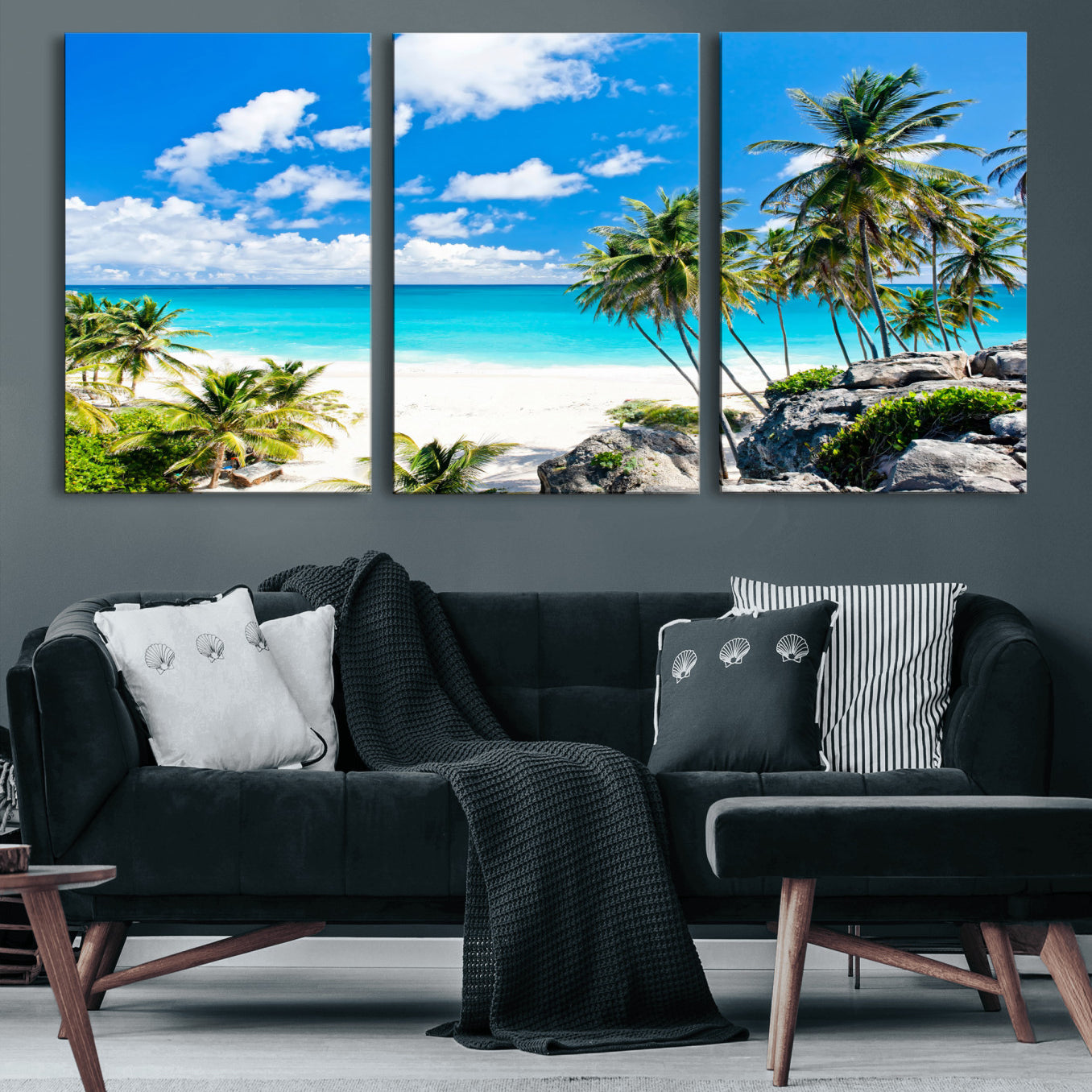 51097197-MGV-CV-36X24 - Tropical Beach Wall Art Canvas Print, Palm Tree Ocean Landscape Photography, Caribbean Coastal Artwork