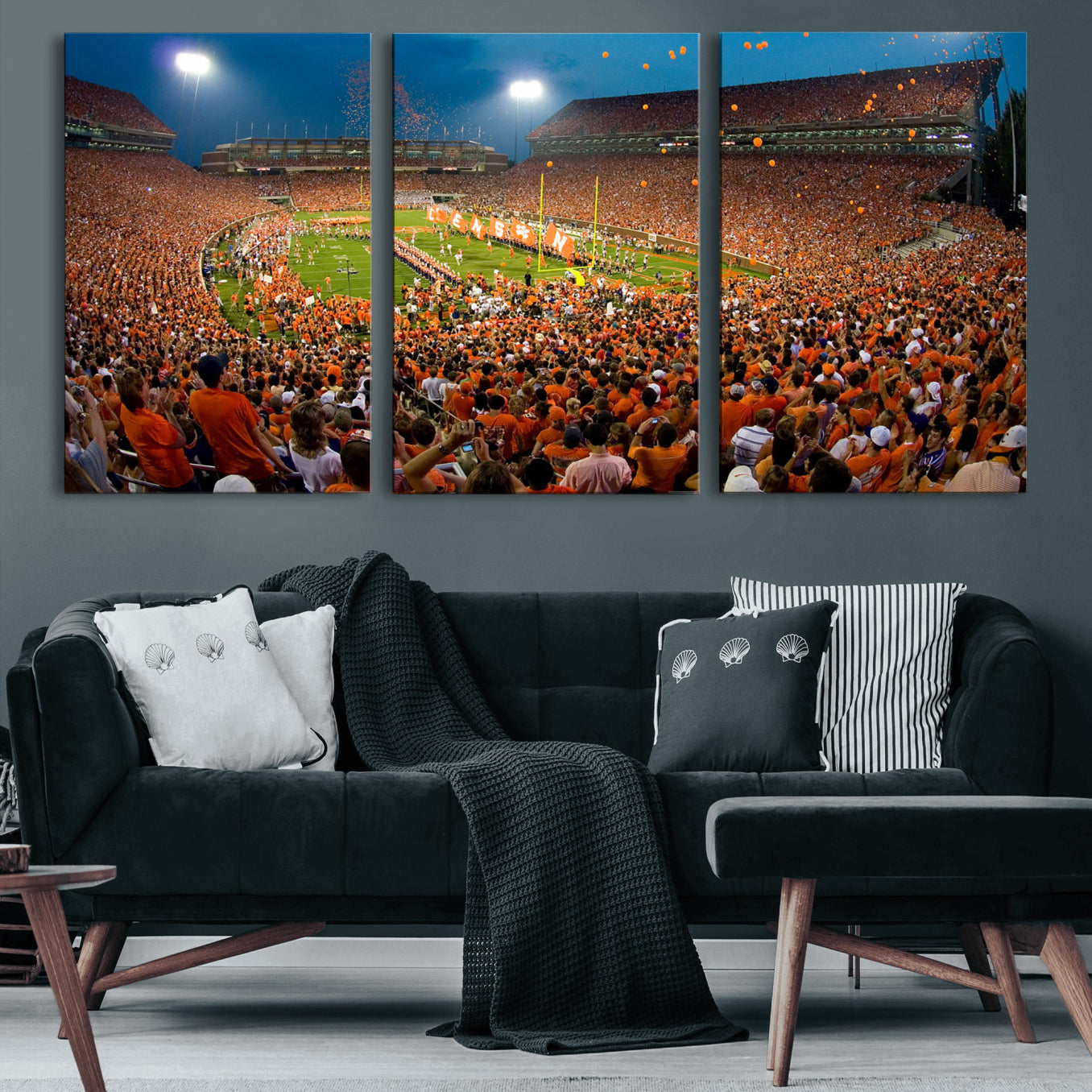42850097-MGV-CV-36X24 - Clemson Tigers Memorial Stadium Wall Art Canvas Print, Death Valley Football Stadium Artwork, Packed Game Night Crowd Scene