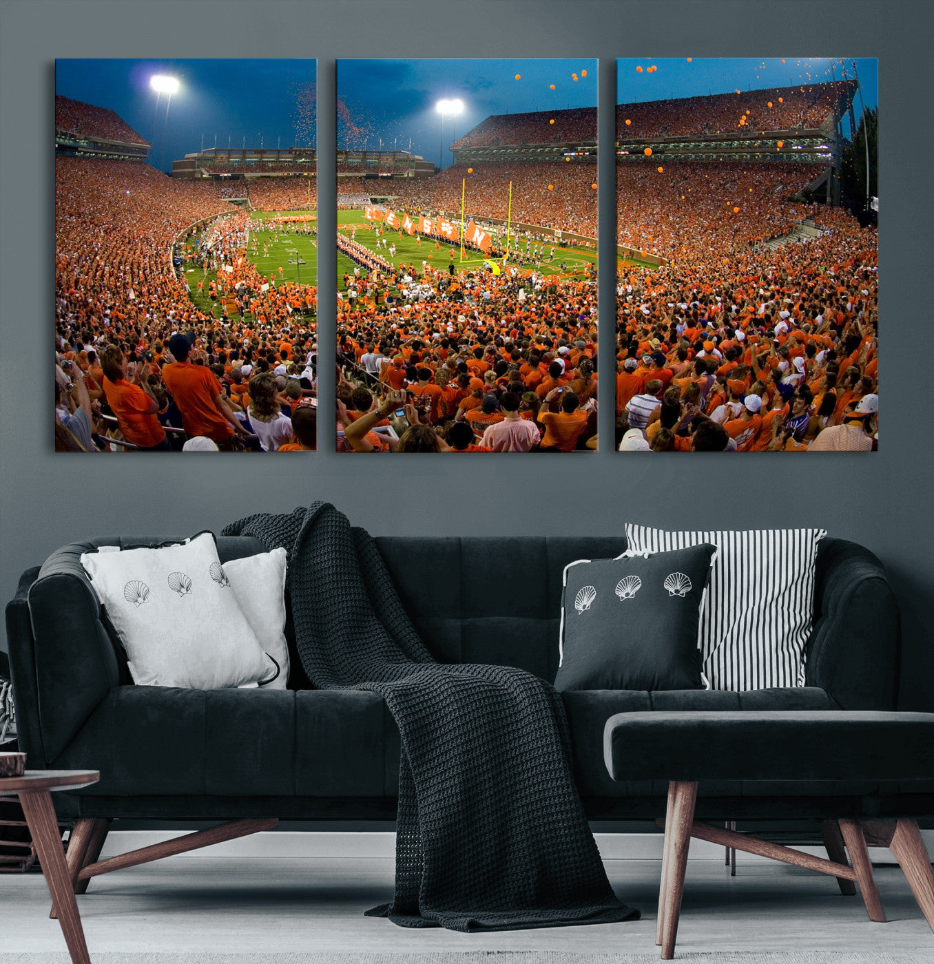 42850097-MGV-CV-36X24 - Clemson Tigers Memorial Stadium Wall Art Canvas Print, Death Valley Football Stadium Artwork, Packed Game Night Crowd Scene