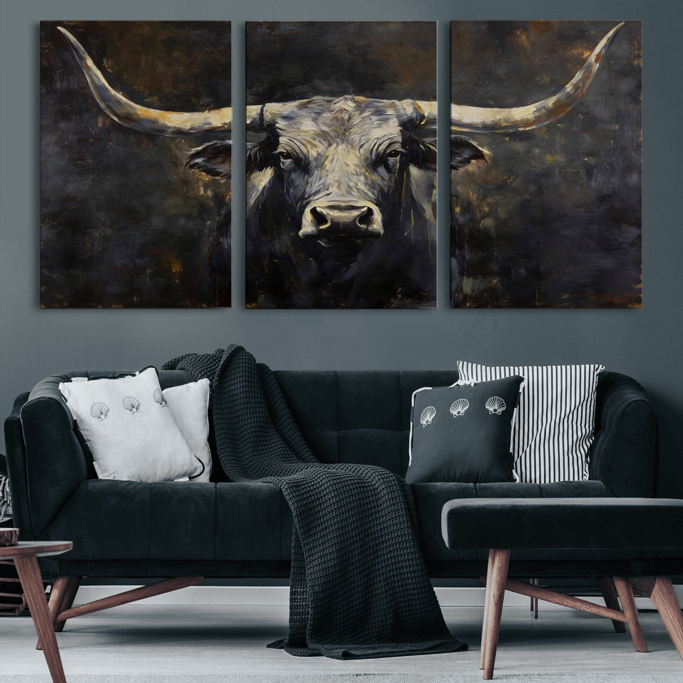 23103630-MGV-CV-36X24 - Rustic Longhorn Bull Wall Art Canvas Print – Vintage Western Cattle Artwork for Farmhouse, Ranch, Cabin, and Office Decor