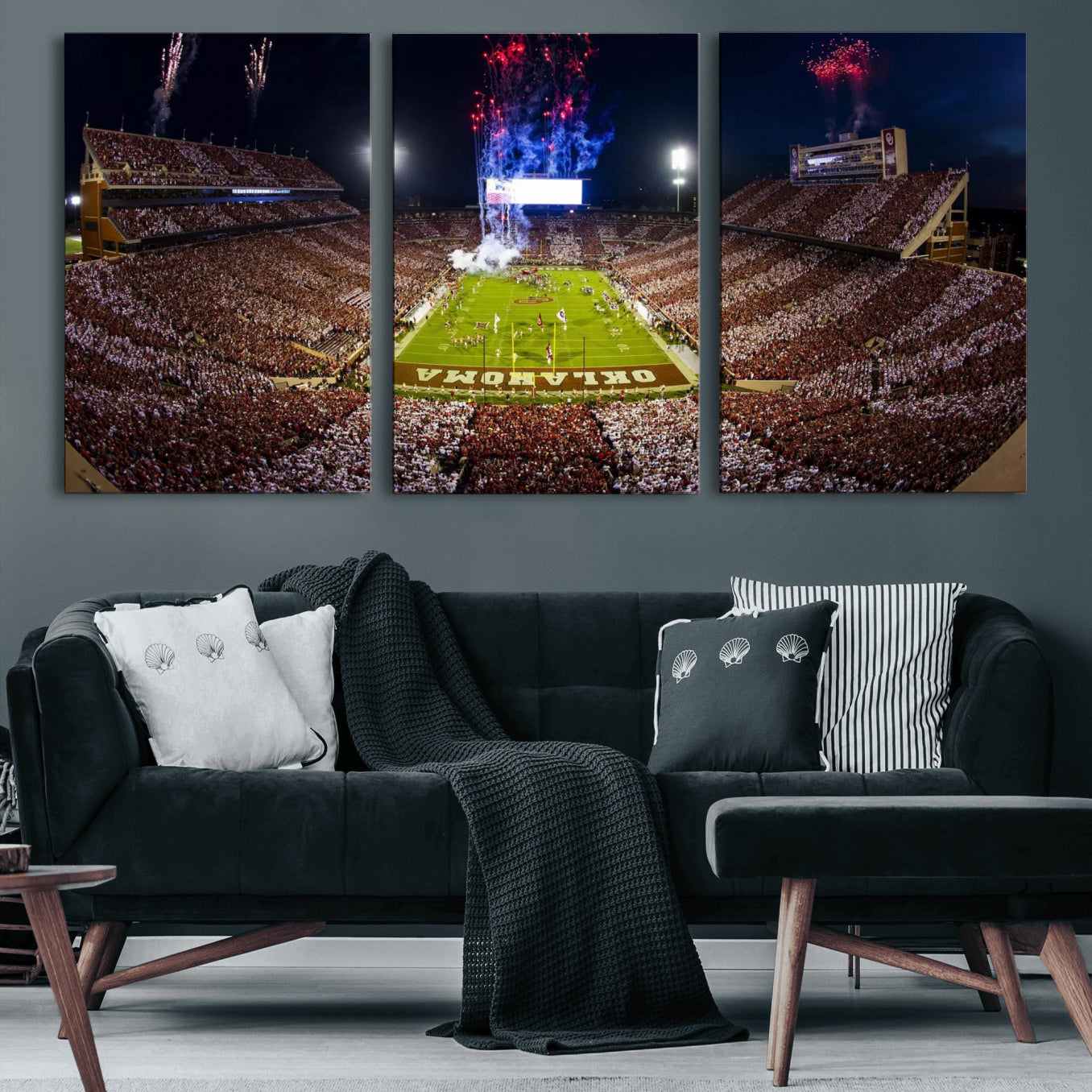 43197777-MGV-CV-36X24 - Oklahoma Memorial Stadium Wall Art Canvas Print – Oklahoma Sooners Football Artwork for Home, Office, and Sports Room Decor