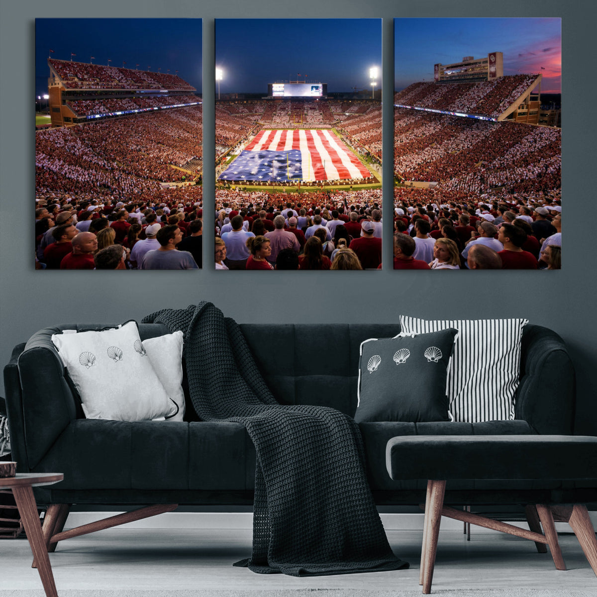 59917418-MGV-CV-36X24 - Oklahoma Memorial Stadium Wall Art Canvas Print – Oklahoma Sooners Football Artwork for Home, Office, and Sports Room Decor