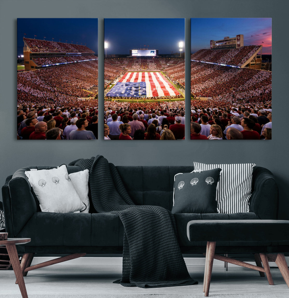 59917418-MGV-CV-36X24 - Oklahoma Memorial Stadium Wall Art Canvas Print – Oklahoma Sooners Football Artwork for Home, Office, and Sports Room Decor