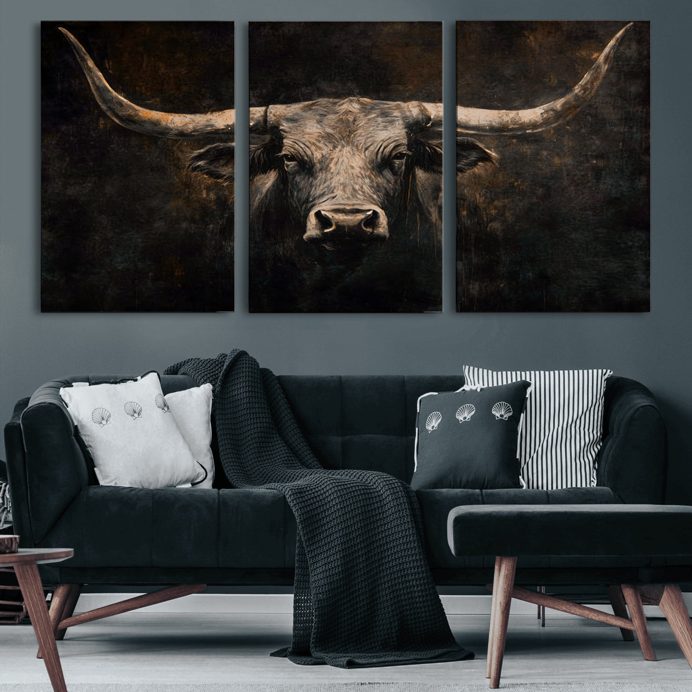 15731200-MGV-CV-36X24 - Vintage Longhorn Bull Wall Art Canvas Print – Rustic Western Cattle Artwork for Farmhouse, Ranch, Cabin, and Office Decor