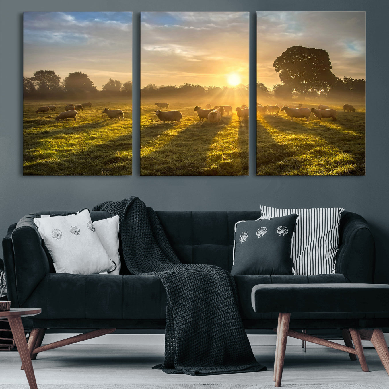 70307422-MGV-CV-36X24 - Sheep Pasture Wall Art Canvas Print – Rural Farm Animal Artwork