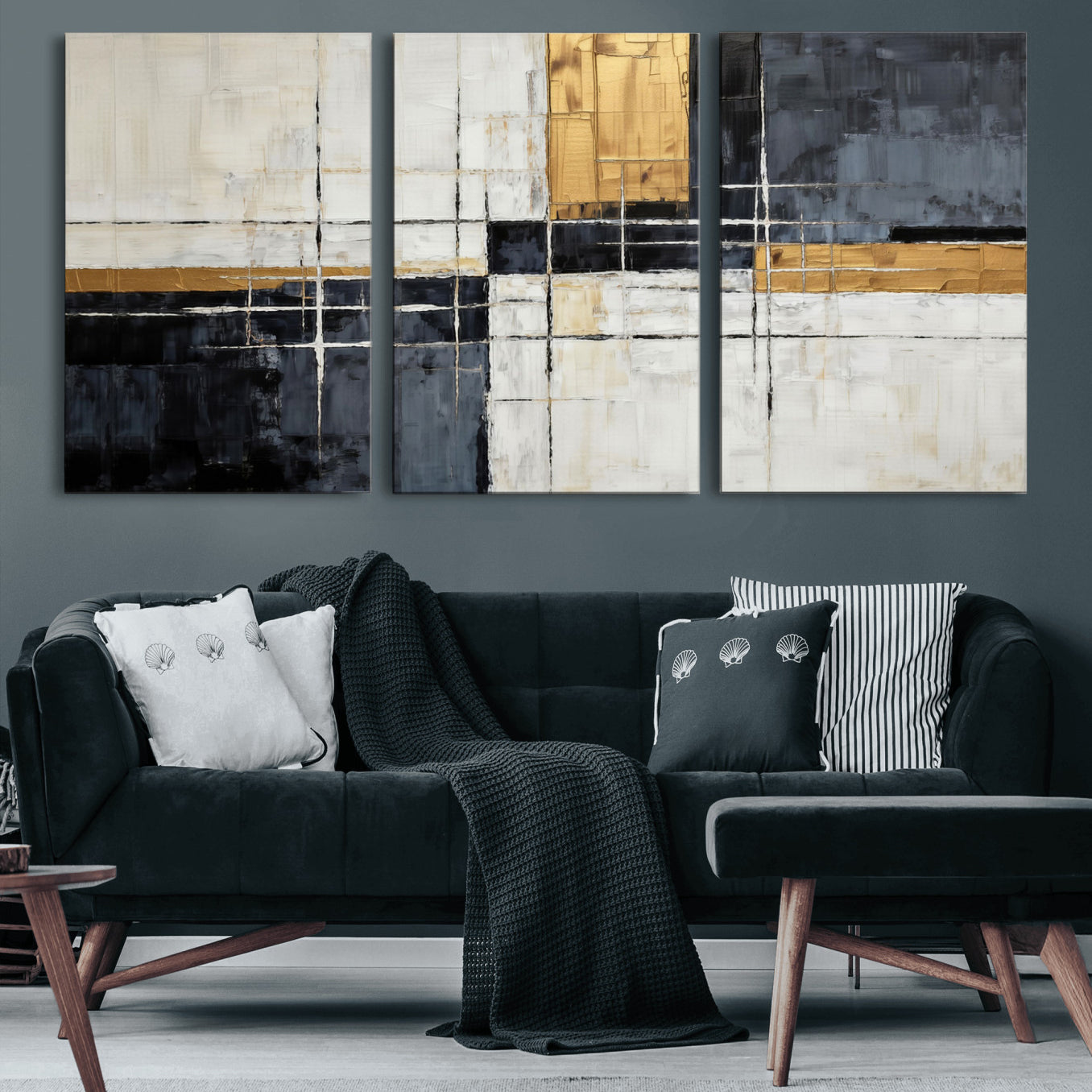 78975677-MGV-CV-36X24 - Gold Abstract Wall Art Canvas Print, Modern Luxury Geometric Painting Wall Decor for Living Room and Office