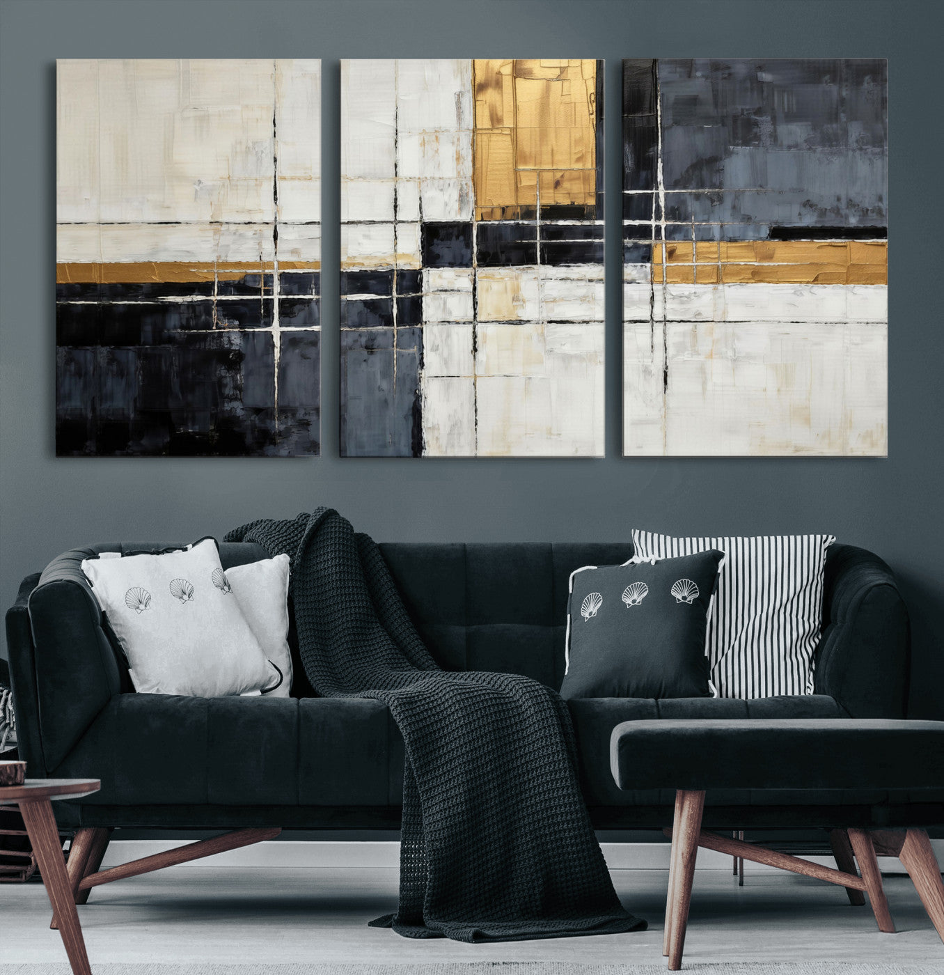 78975677-MGV-CV-36X24 - Gold Abstract Wall Art Canvas Print, Modern Luxury Geometric Painting Wall Decor for Living Room and Office