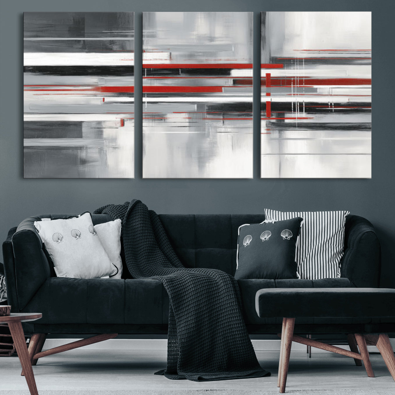 62640681-MGV-CV-36X24 - Gray Red Abstract Wall Art Canvas Print, Modern Abstract Canvas Wall Decor for Contemporary Living Room and Office