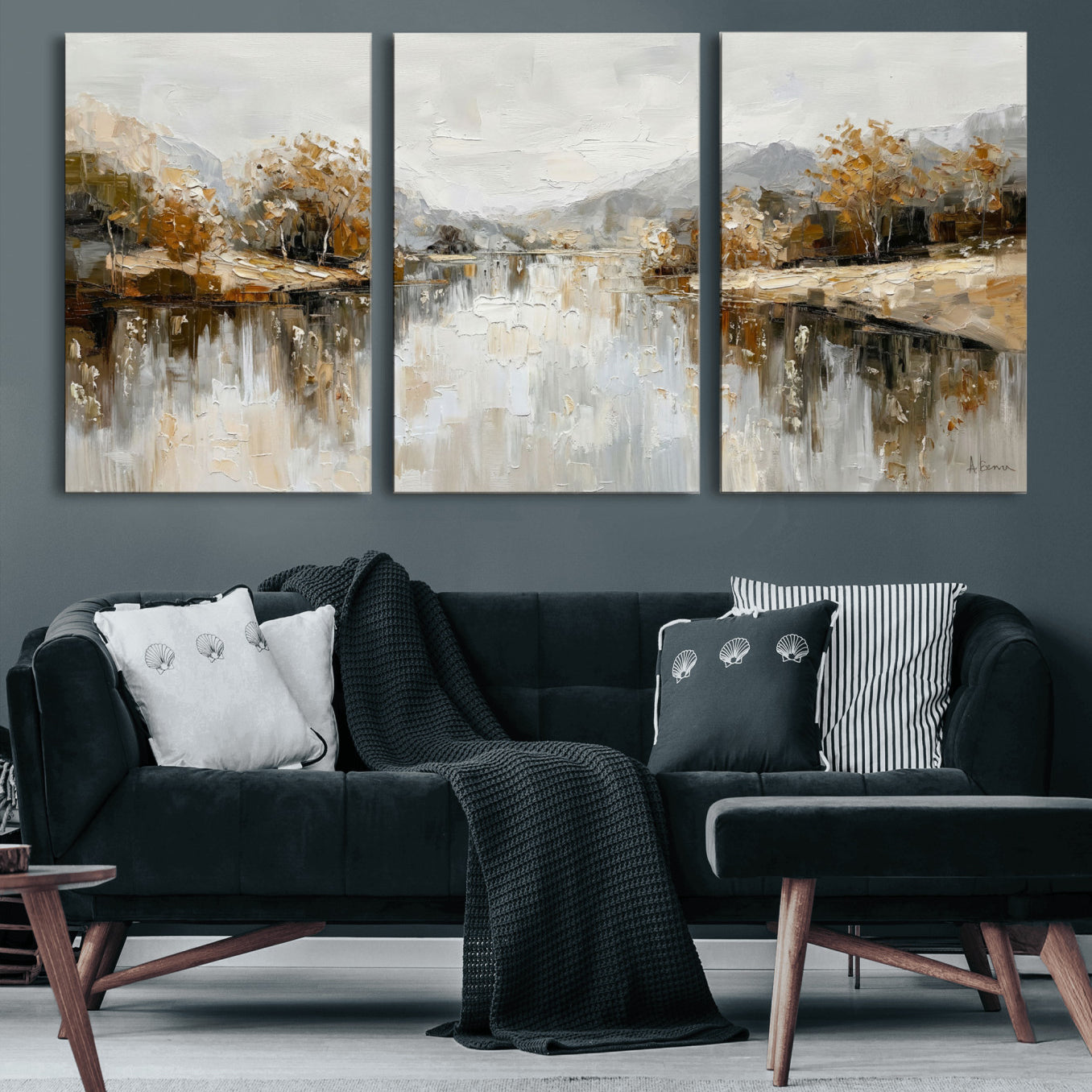 75820239-MGV-CV-36X24 - Abstract Landscape Wall Art Canvas Print, Modern Lake Printing Wall Decor for Contemporary Interiors
