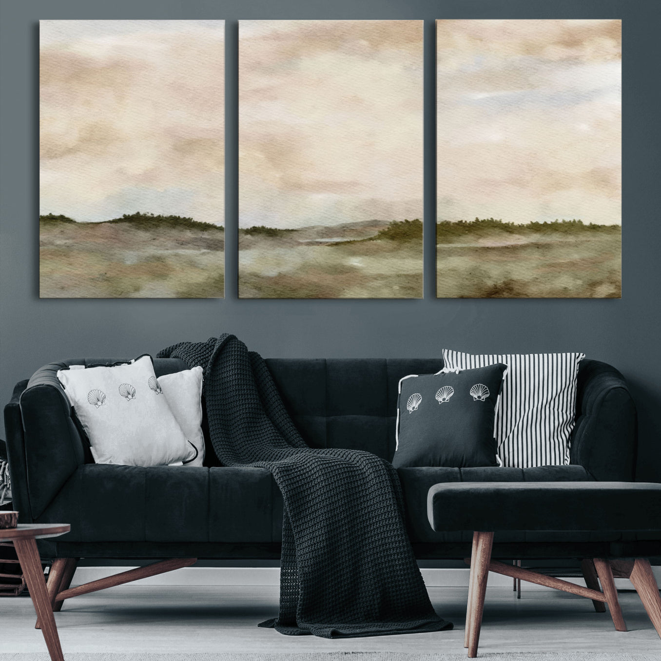 13578069-MGV-CV-36X24 - Abstract Landscape Wall Art Canvas Print, Watercolor Pastoral Landscape Painting Wall Decor for Modern Farmhouse Interiors