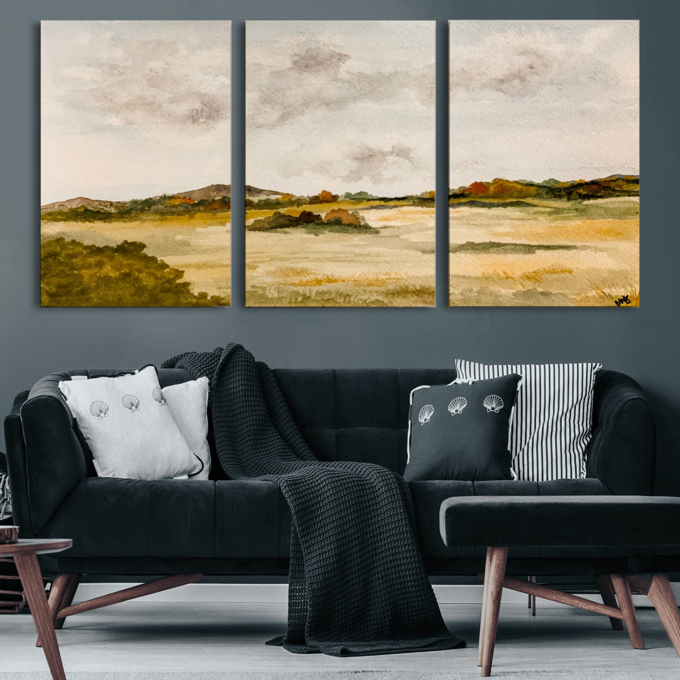 94151004-MGV-CV-36X24 - Watercolor Abstract Countryside Wall Art Canvas Print, Neutral Pastoral Landscape Painting Wall Decor for Modern Farmhouse Interiors
