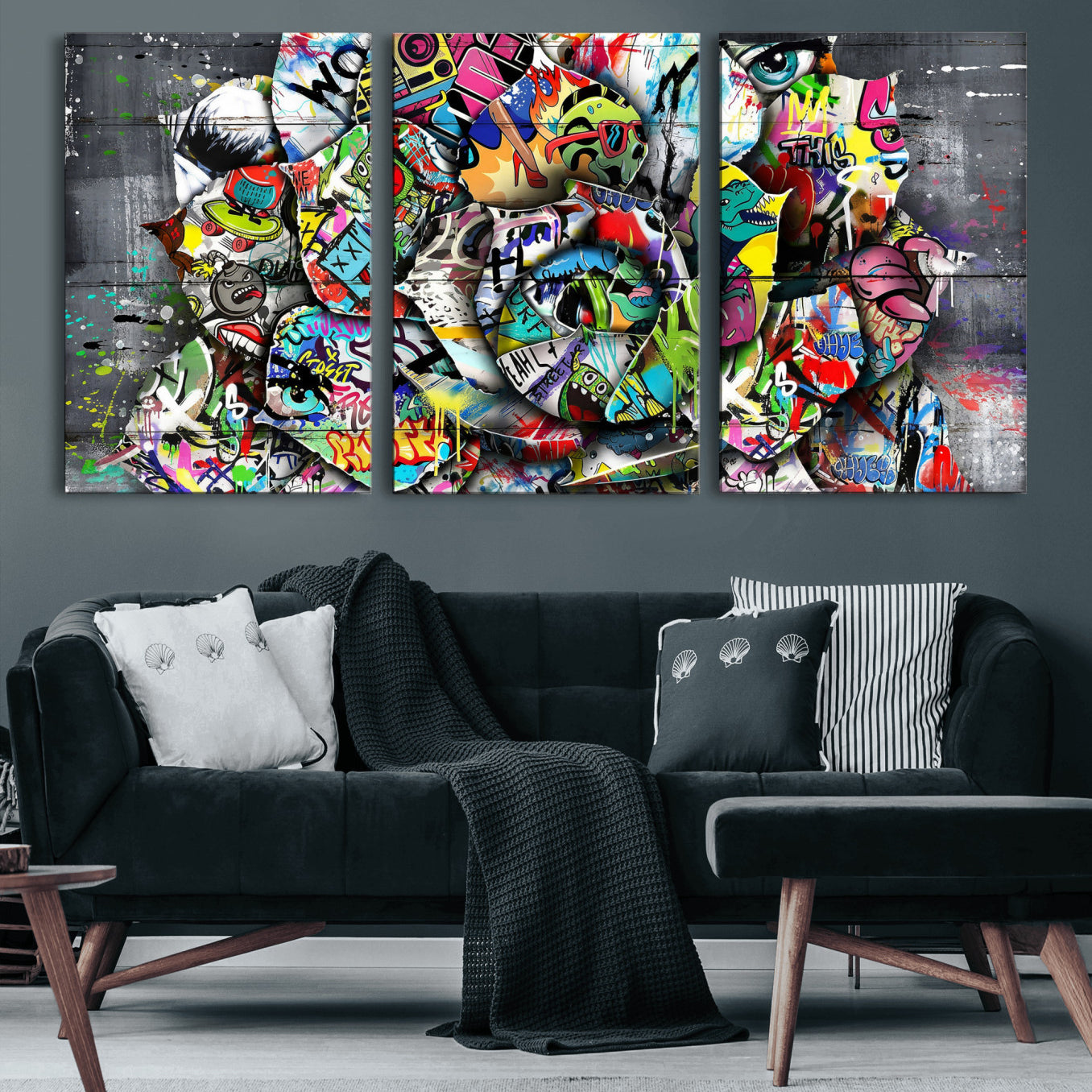 77553344-MGV-CV-36X24 - Abstract Graffiti Collage Street Art Wall Art Canvas Print, Colorful Urban Pop Art Canvas Print, Modern Graffiti Patchwork Contemporary Art Printing
