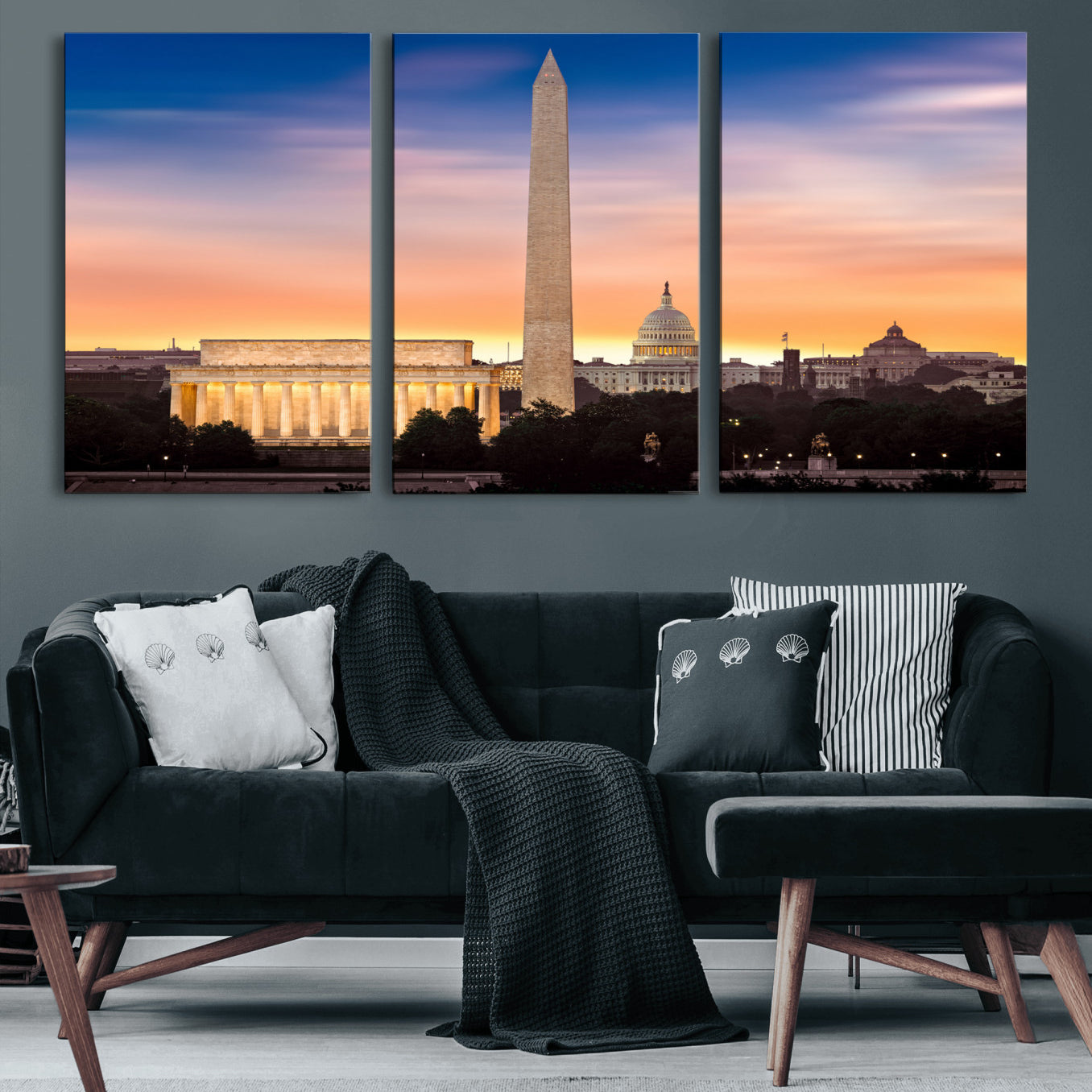 72704063-MGV-CV-36X24 - Washington DC Skyline Wall Art Canvas Print – Lincoln Memorial, Washington Monument & Capitol Artwork Print