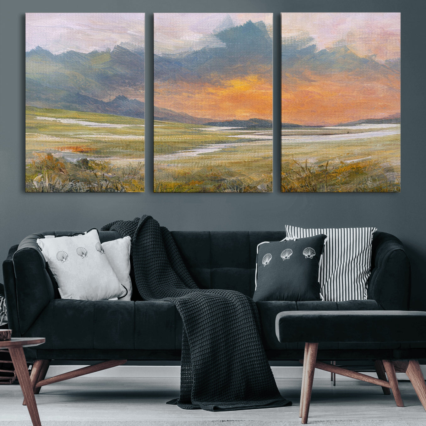 39892091-MGV-CV-36X24 - Mountain Sunset Wall Art Canvas Print Vintage Landscape Panorama Rustic Nature Decor