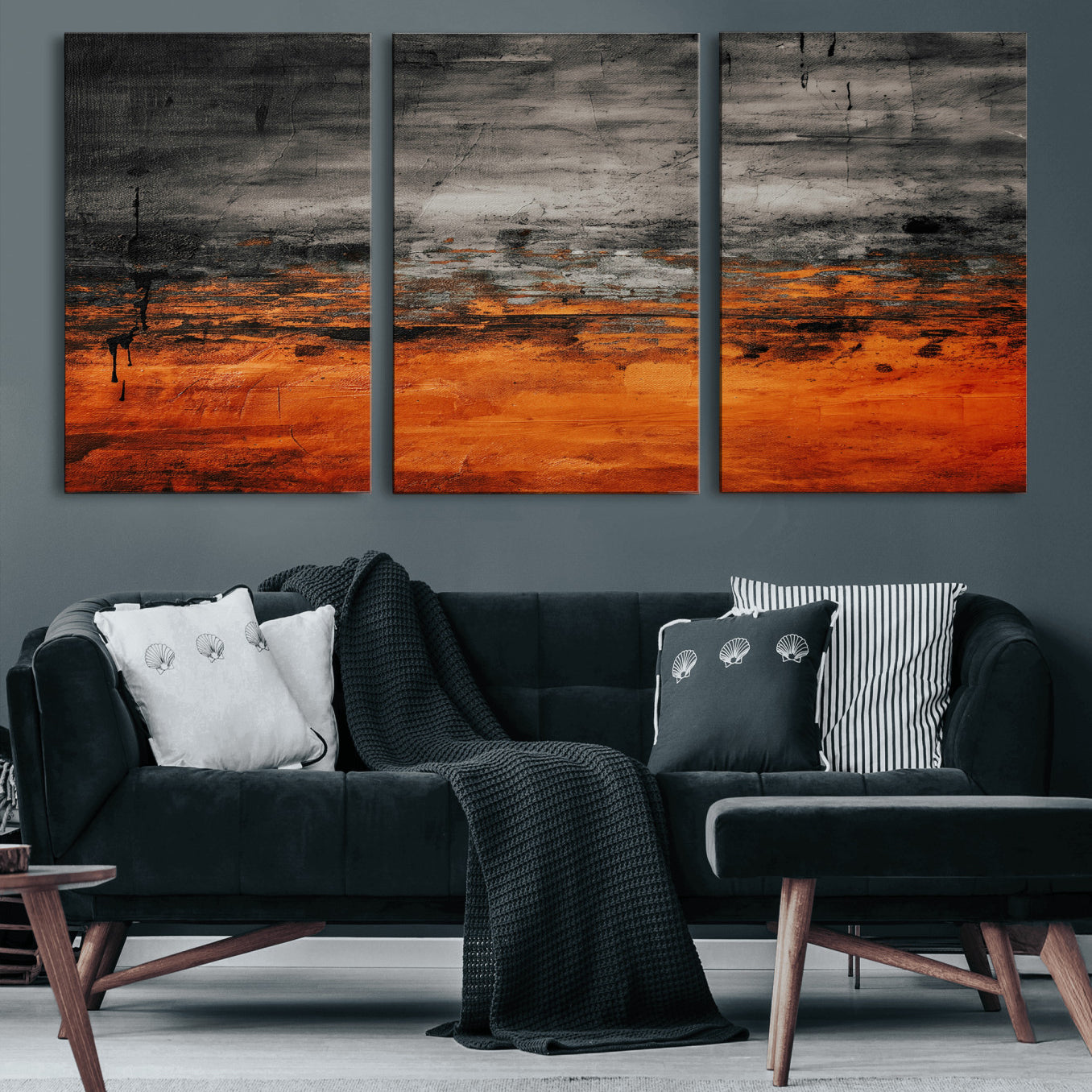 75409282-MGV-CV-36X24 - Black Orange Abstract Wall Art Canvas Print Modern Textured Painting Decor