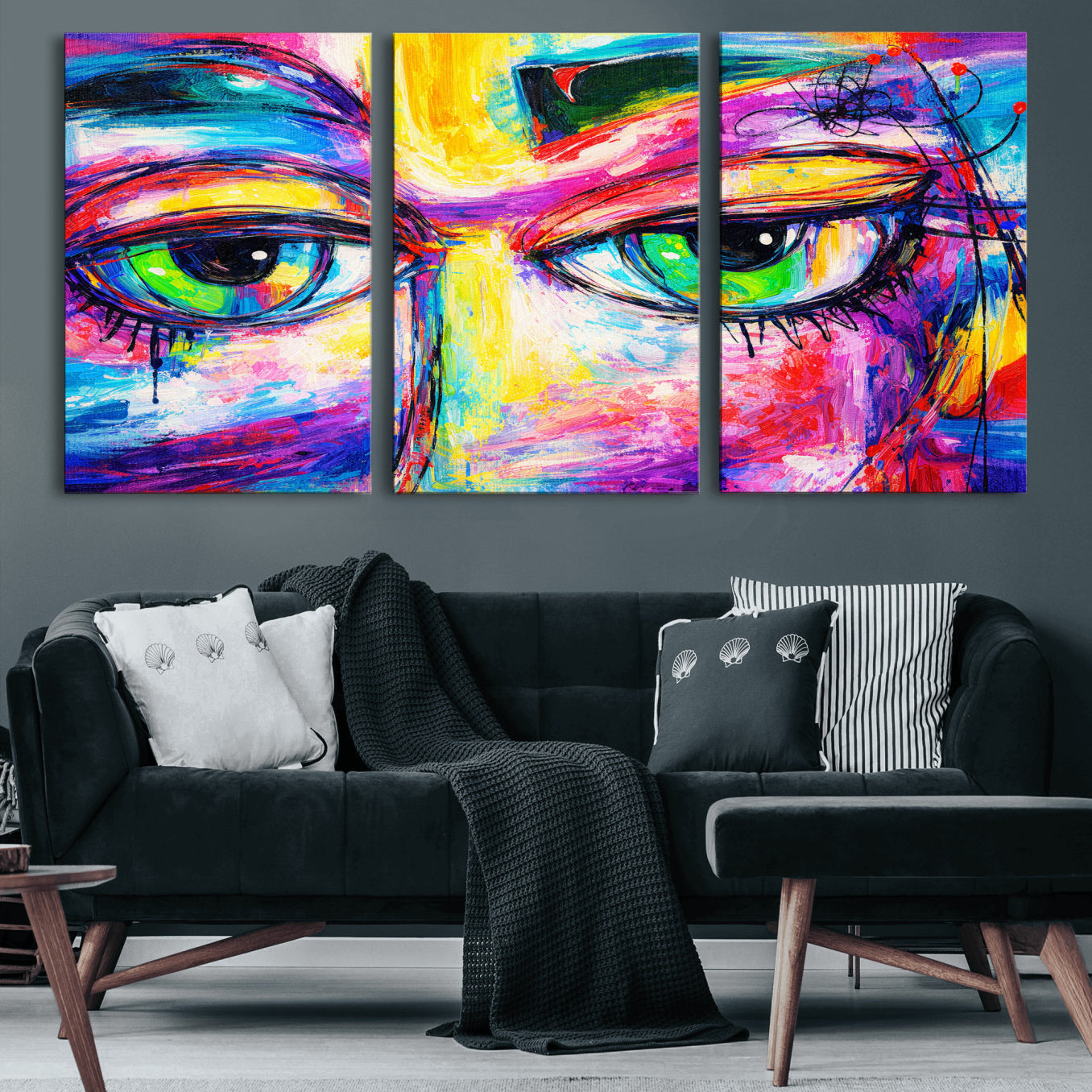 99390655-MGV-CV-36X24 - Colorful Abstract Face Wall Art Canvas Print – Modern Pop Art Portrait Artwork for Contemporary Living Room Decor