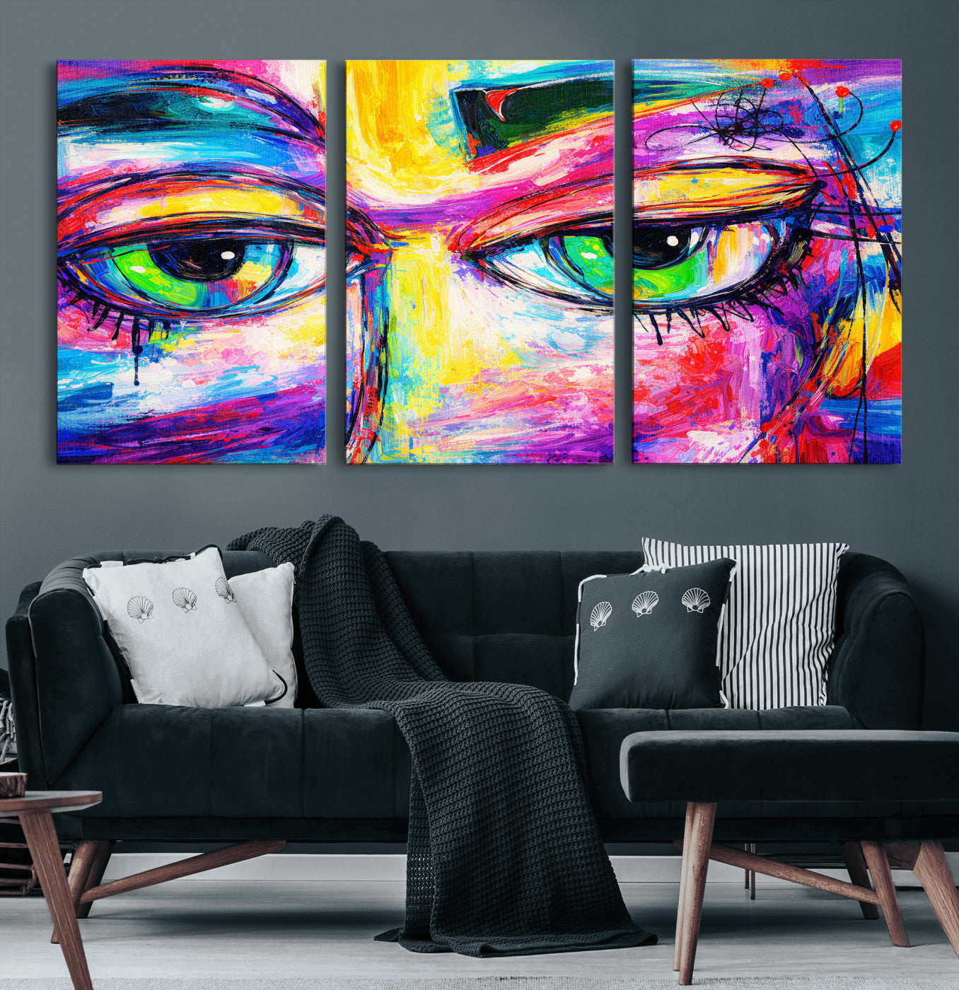 99390655-MGV-CV-36X24 - Colorful Abstract Face Wall Art Canvas Print – Modern Pop Art Portrait Artwork for Contemporary Living Room Decor