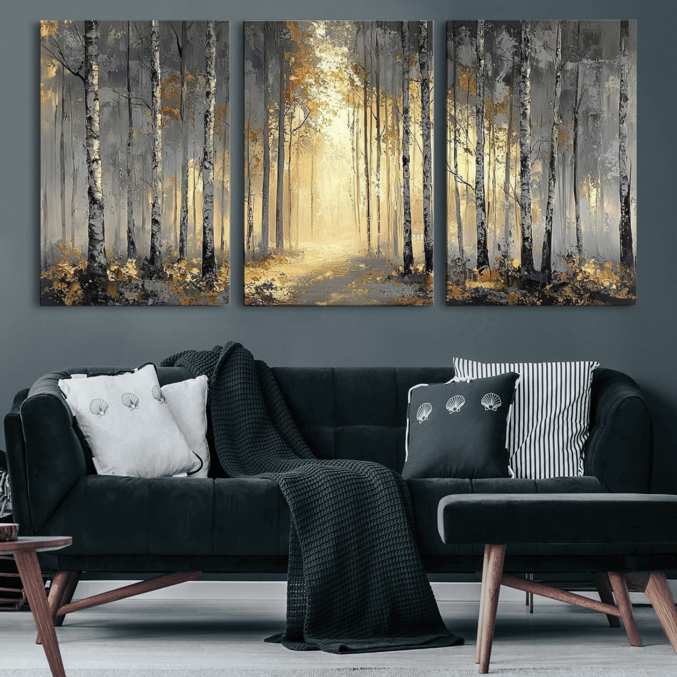 41017042-MGV-CV-36X24 - Abstract Birch Forest Wall Art Canvas Print – Modern Neutral Woodland Landscape Artwork for Living Room Decor