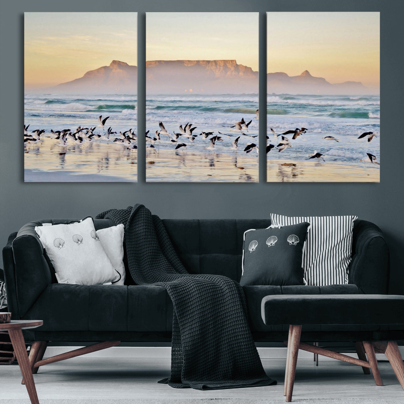 78989362-MGV-CV-36X24 - Seagulls Over Ocean Wall Art Canvas Print – Coastal Beach Landscape Artwork for Living Room Decor