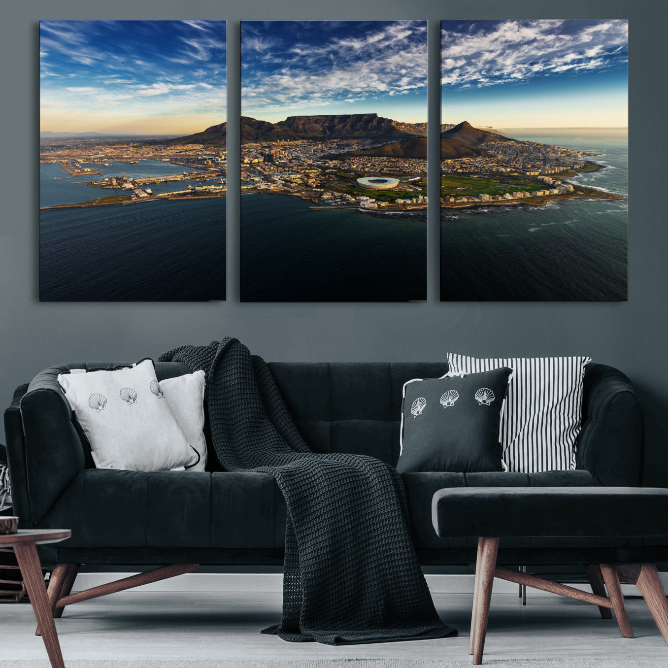 14654591-MGV-CV-36X24 - Cape Town Skyline Wall Art Canvas Print – Table Mountain Coastal Cityscape Artwork for Modern Office Decor